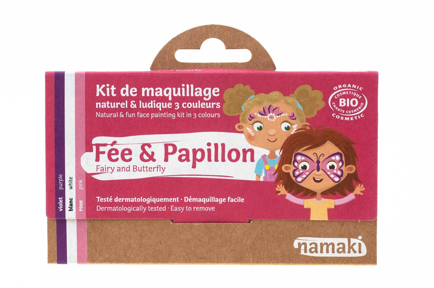 Namaki Schmink-Set BIO Kinderschminke, Fee and Schmetterling 3 Farben (Lila, Weiß, Rosa)