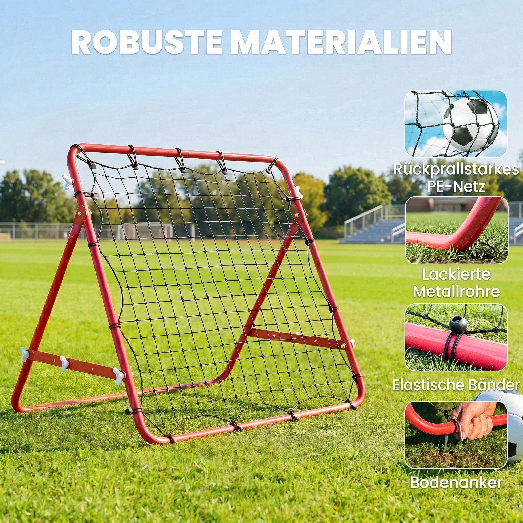 HOMCOM Rebounder Kickback Tor Rückprallwand Netz für Baseball, (Rückprallwand, 1-St., Trainingsnetz), Rot+Schwarz 96 x 80 x 96 cm