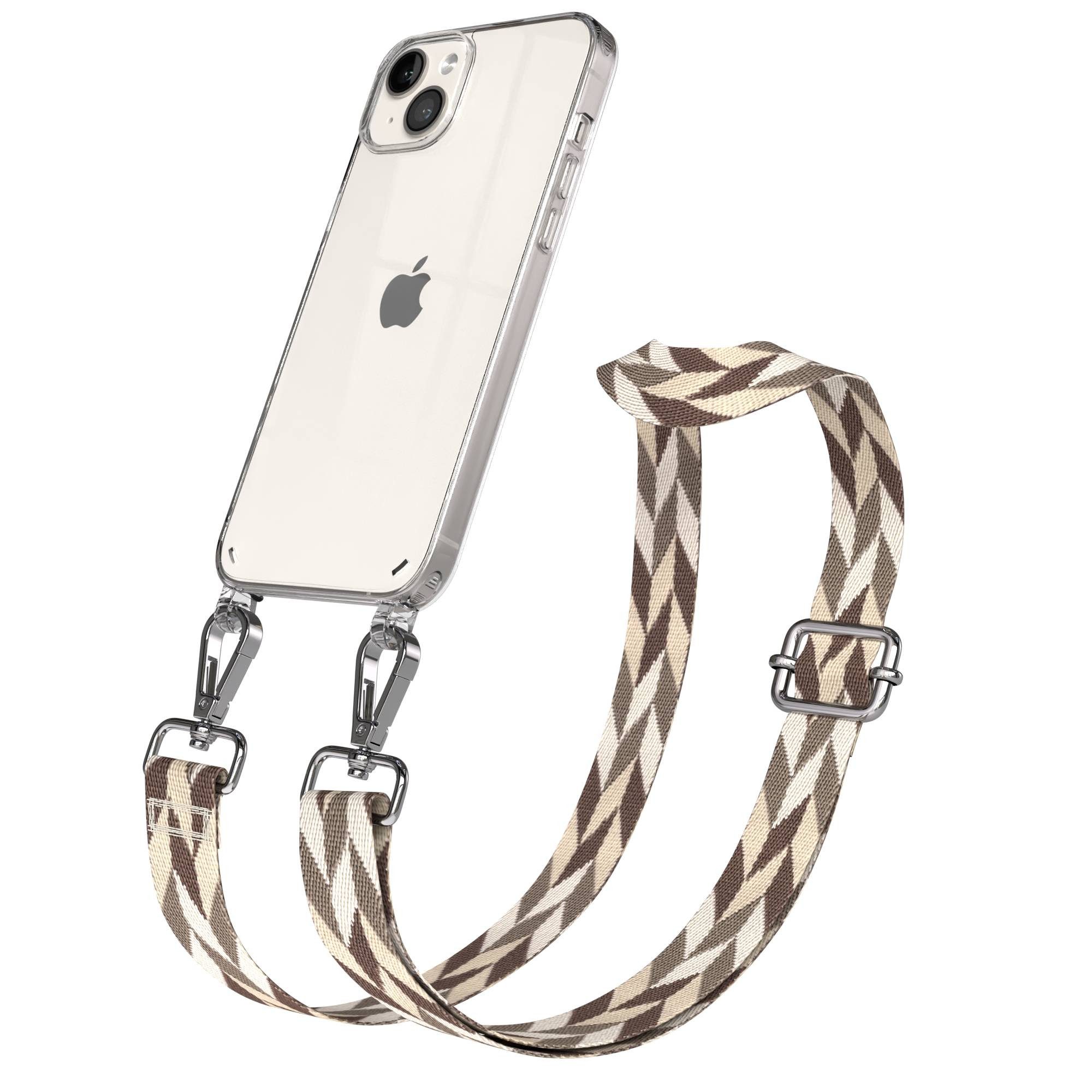 EAZY CASE Handykette Umhängeband für Apple iPhone 14 Plus 6,7 Zoll, Umhängecase Handyband in Braun-Taupe Mix Allrounder