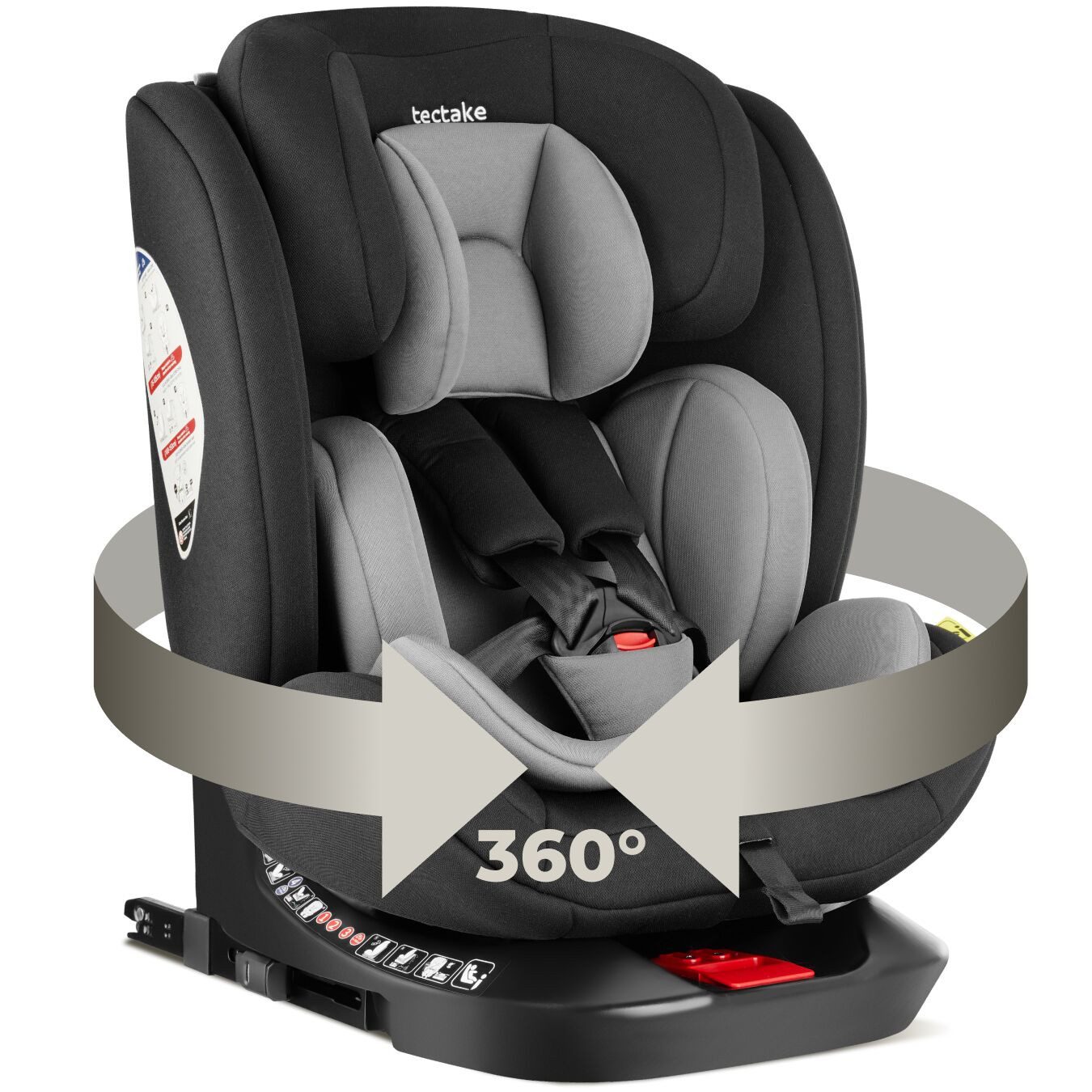 tectake Autokindersitz Kindersitz drehbar i-Size ISOFIX Seitenaufprallschutz Reboarder, (Reboarder Drehbar Linus), 5-Punkt-Gurt, verstellbare Kopfstütze, Inkl. Anleitung