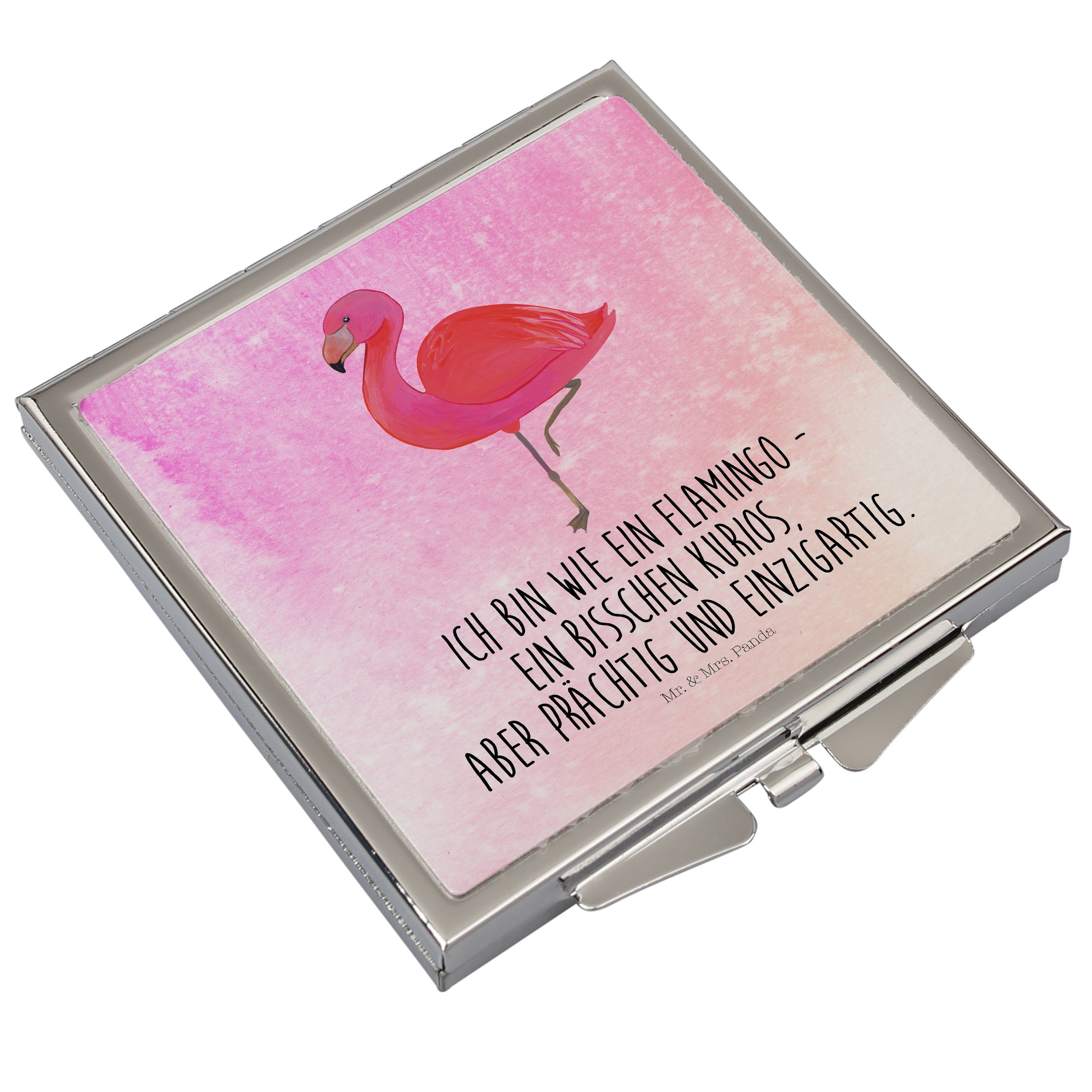Mr. & Mrs. Handtasche, (1-St) - Flamingo classic Pink - Geschenk, Panda Aquarell Kosmetikspiegel einzigartig