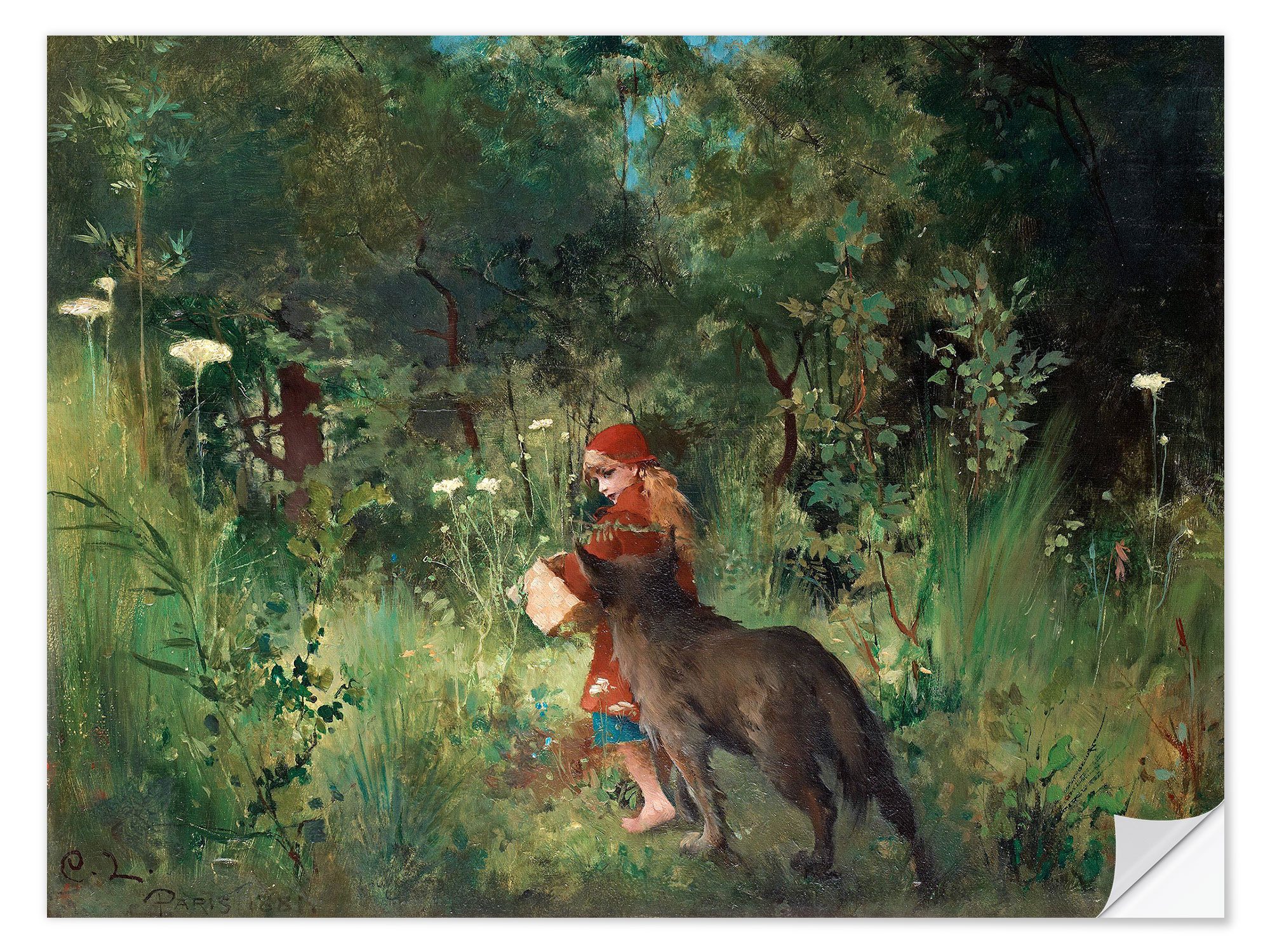 Posterlounge Wandfolie Carl Larsson, Rotkäppchen und der Wolf im Wald, Malerei