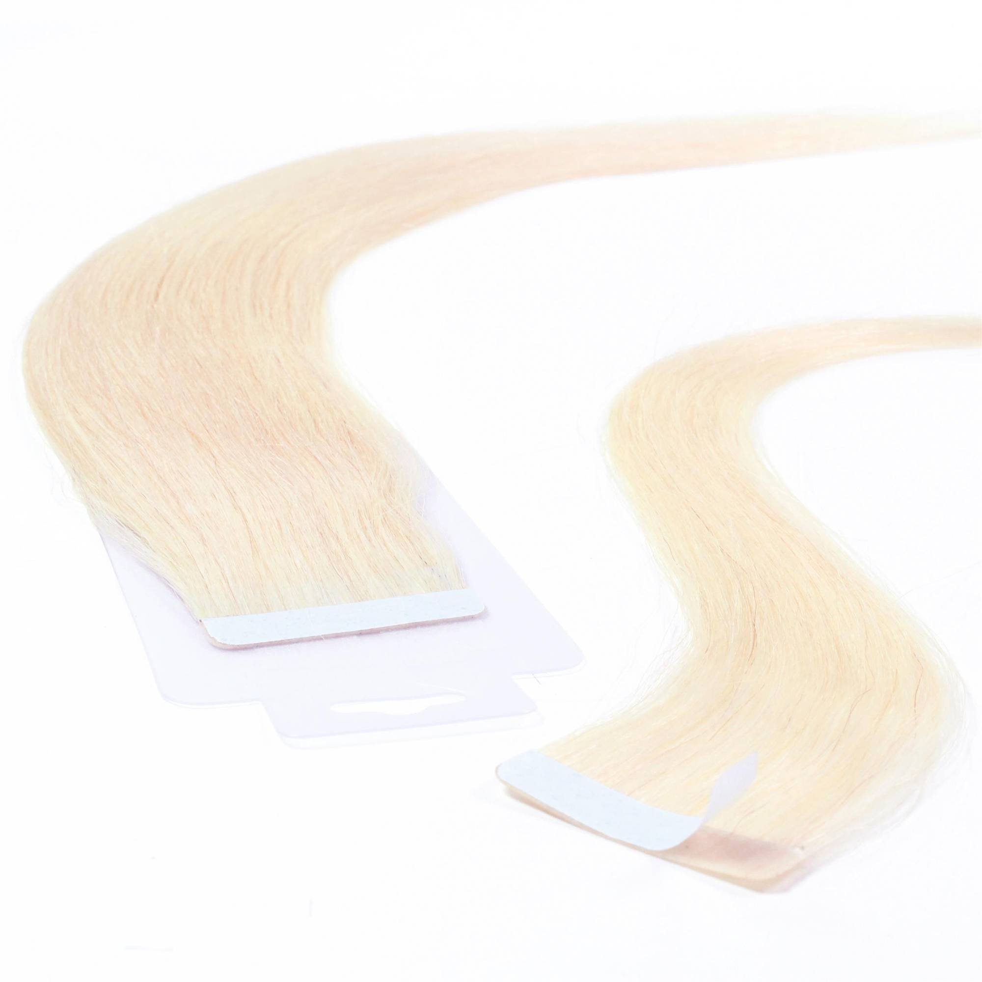 hair2heart Echthaar-Extension Tape Extensions glatt #10/0 Hell-Lichtblond 40cm | Haarverlängerungen
