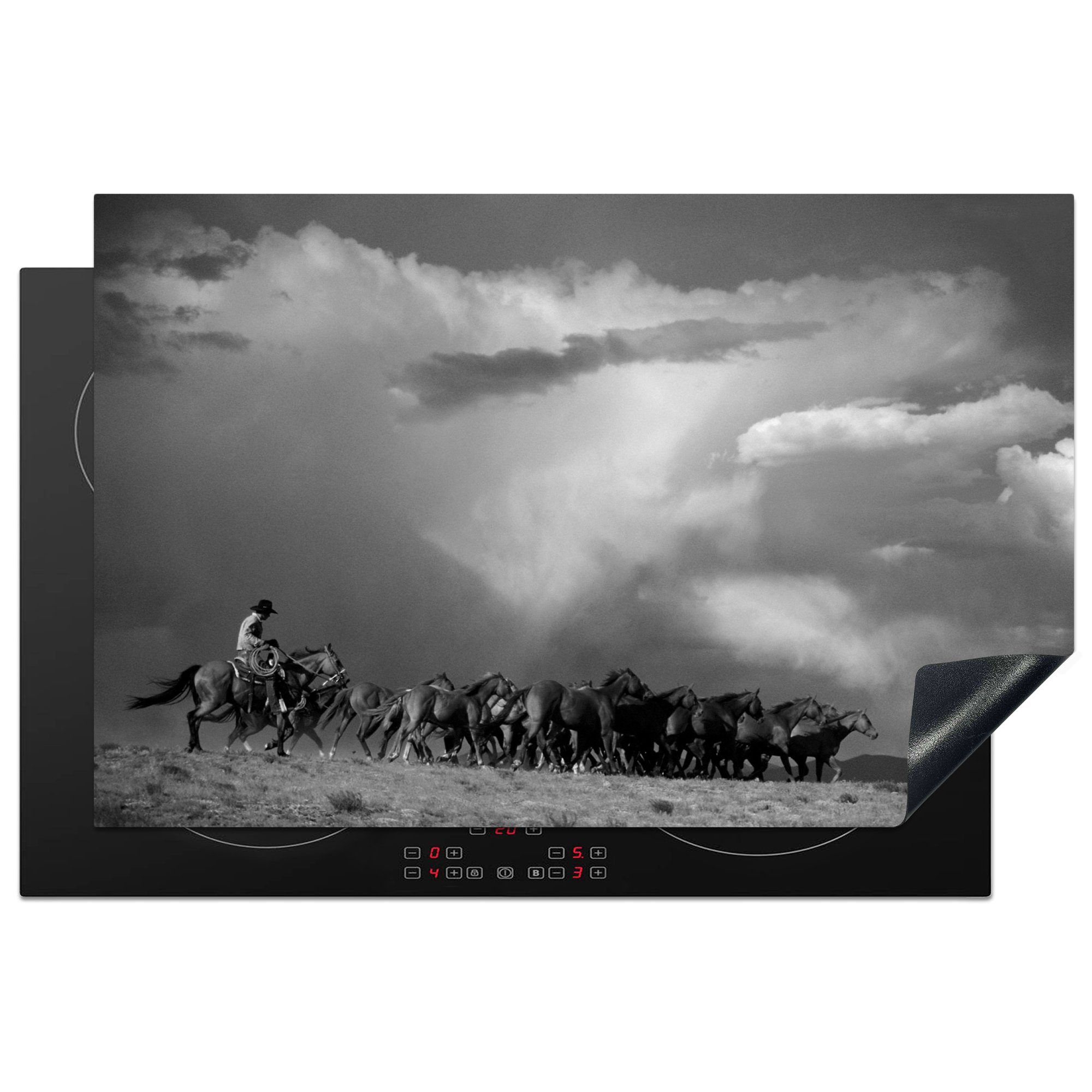 MuchoWow Herdblende-/Abdeckplatte Pferde - Cowboy - Luft, Vinyl, (1 tlg), 81x52 cm, Induktionskochfeld Schutz für die küche, Ceranfeldabdeckung