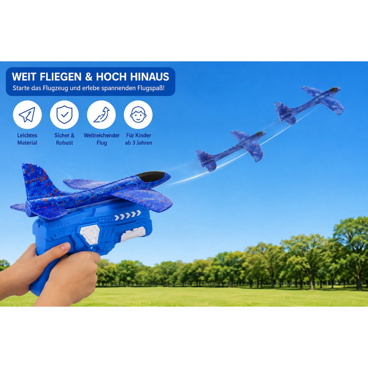 R2 Invest Spielzeug-Flugzeug Schaumstoff Gleitflugzeug mit Abschuss-Launcher