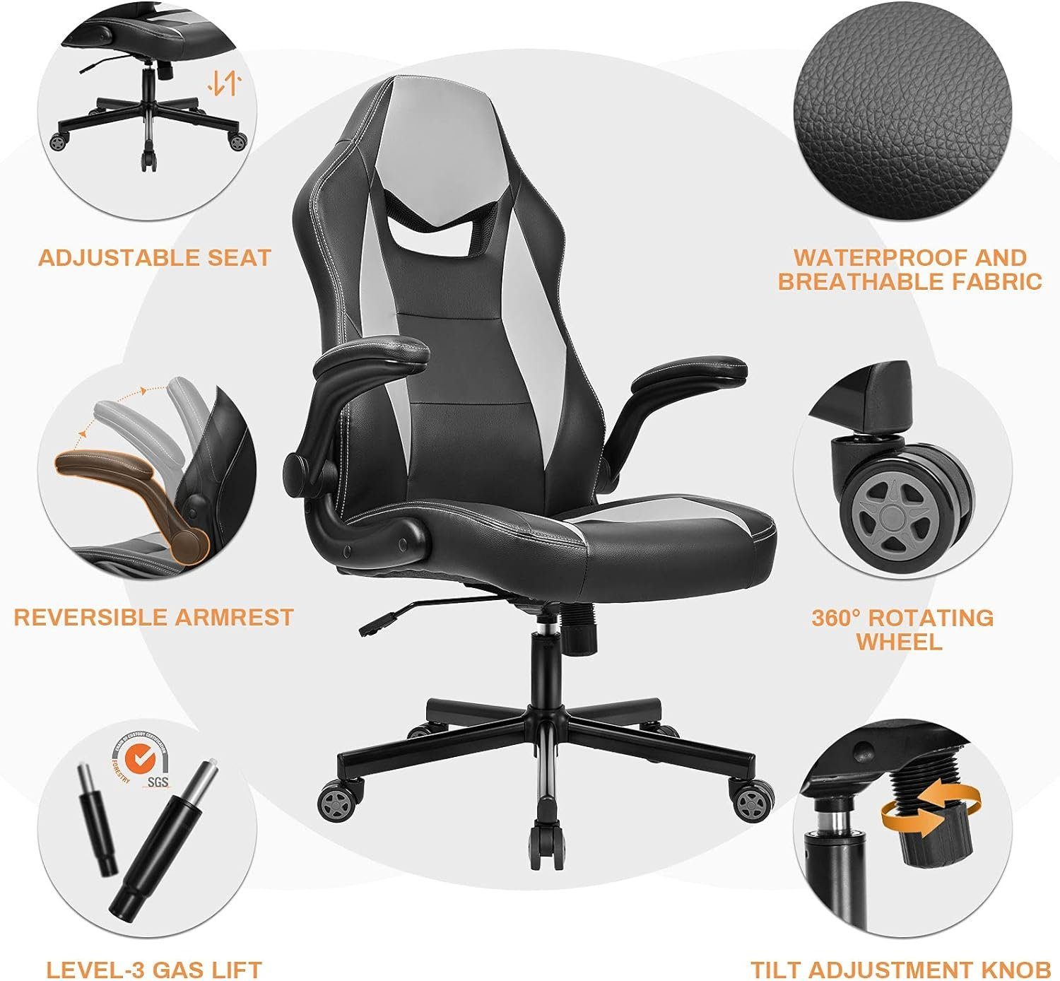 BASETBL Gaming Stuhl ergonomischem Sitzfläche Chair, mit großer Design hochklappbarer