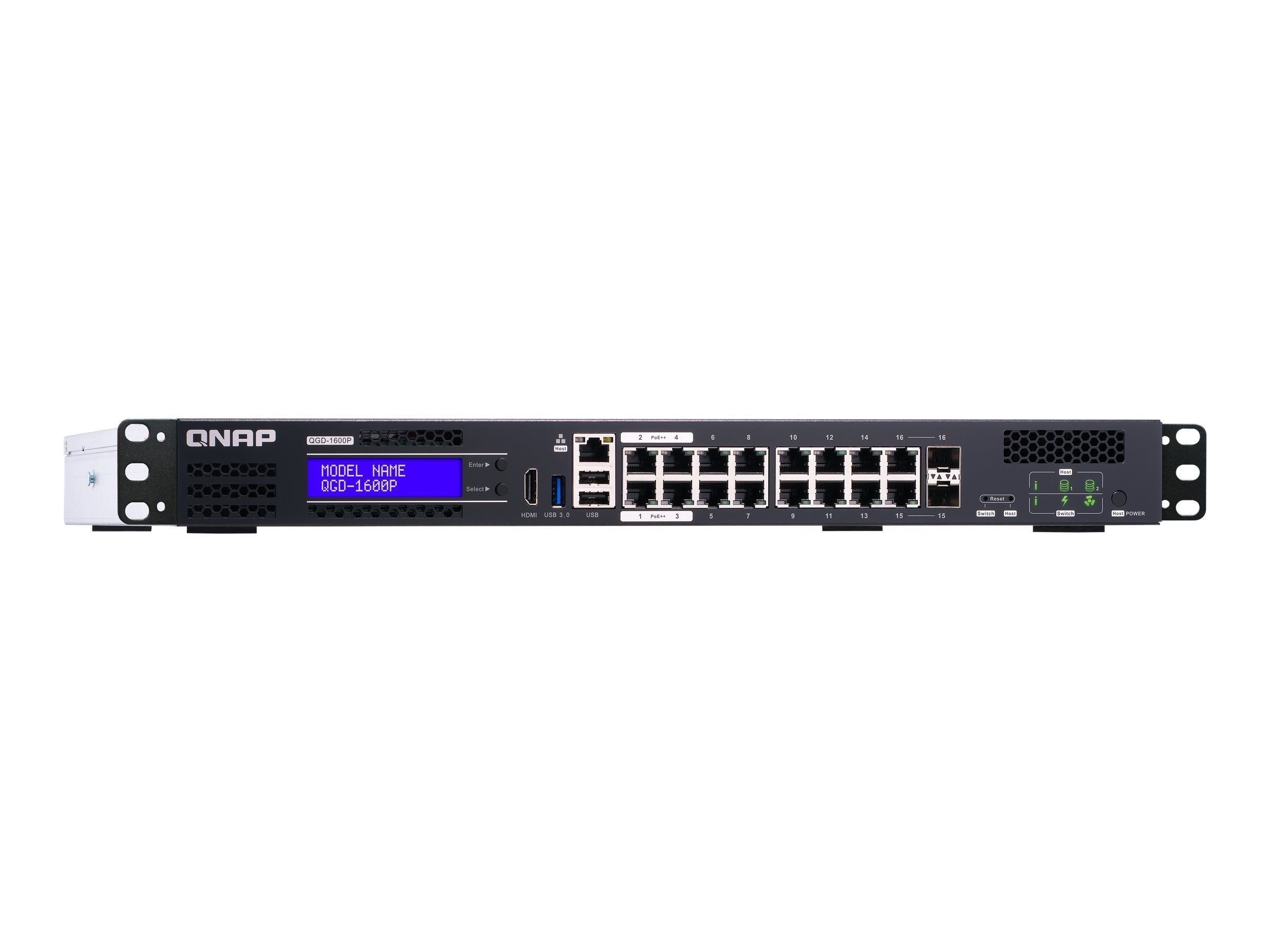Netzwerk-Switch QGD-1600P 2x QNAP mit PoE SFP+ co und QNAP QGD-1600P-4G 16x 1GbE Ports RJ45