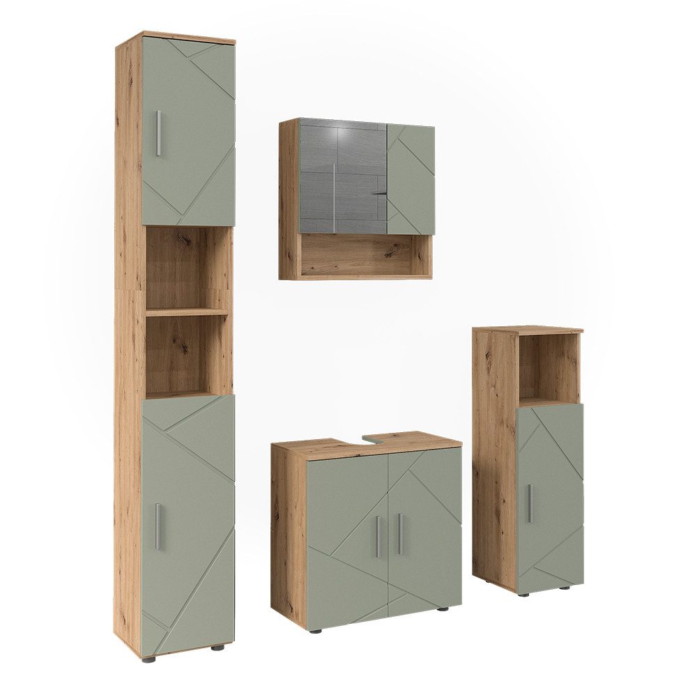 Vicco Badmöbel-Set Irma, Salbeigrün, 4-teilig, (4-St., 4er Set)