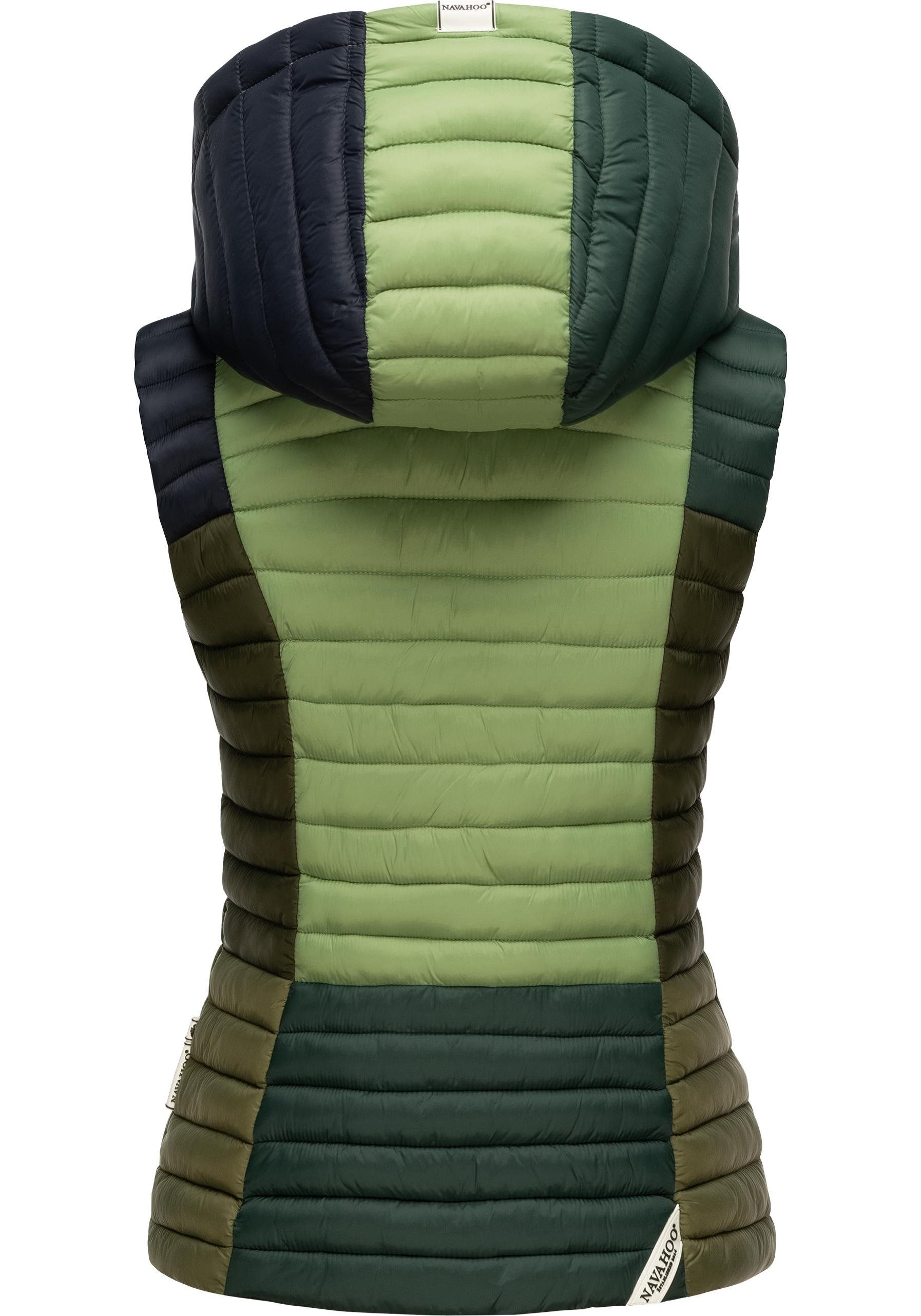 Navahoo Steppweste Shadaa Multikulti Ärmellose Damen Weste im Colourblocking-Stil und Kapuze