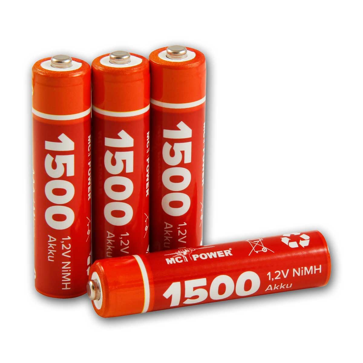 McPower 4er Pack Micro-Akkus 1,2V, 1500, NiMH, Typ AAA Akku