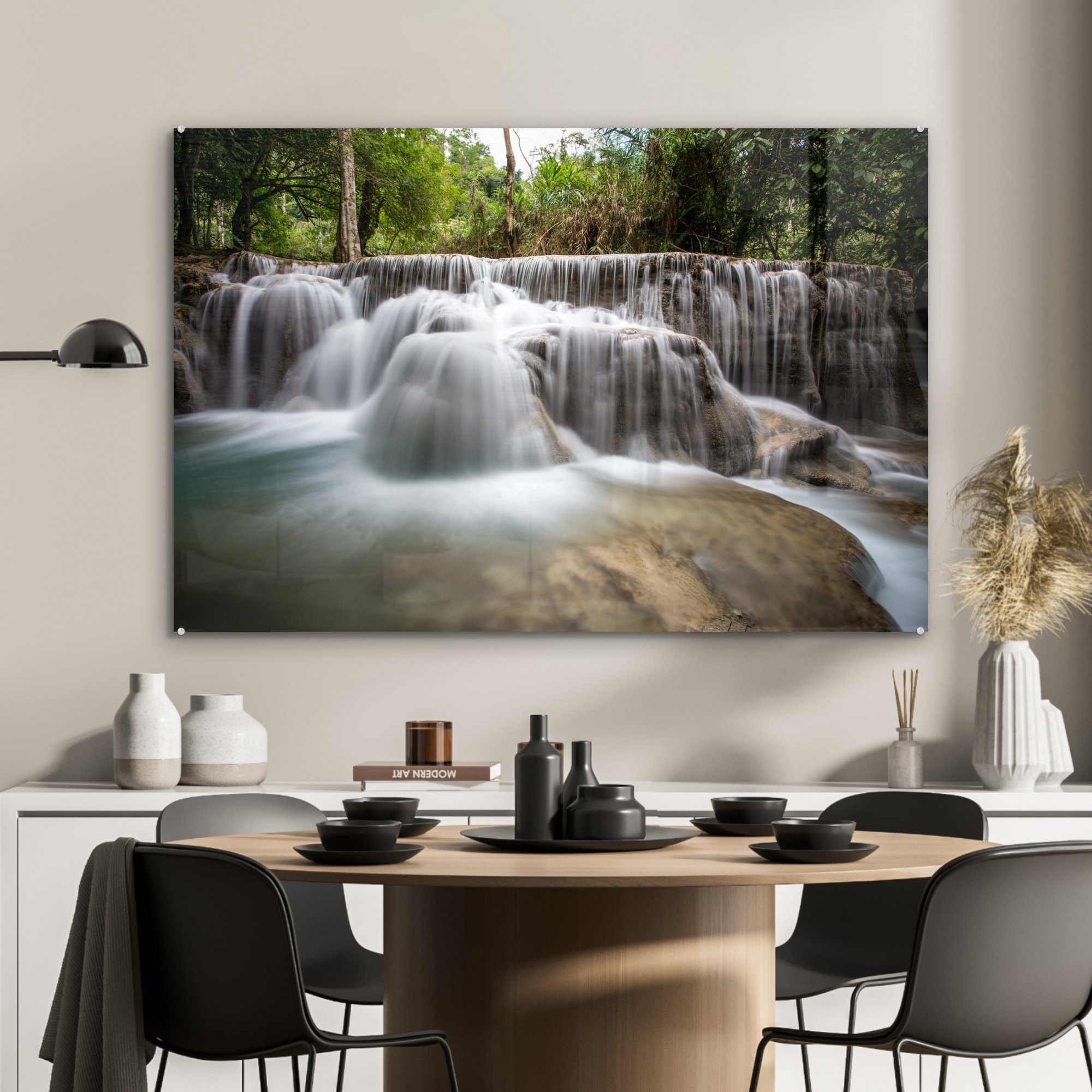 - (1 Wasserfall Acrylglasbild Bäume, Wohnzimmer Weiß & Acrylglasbilder Schlafzimmer St), MuchoWow -