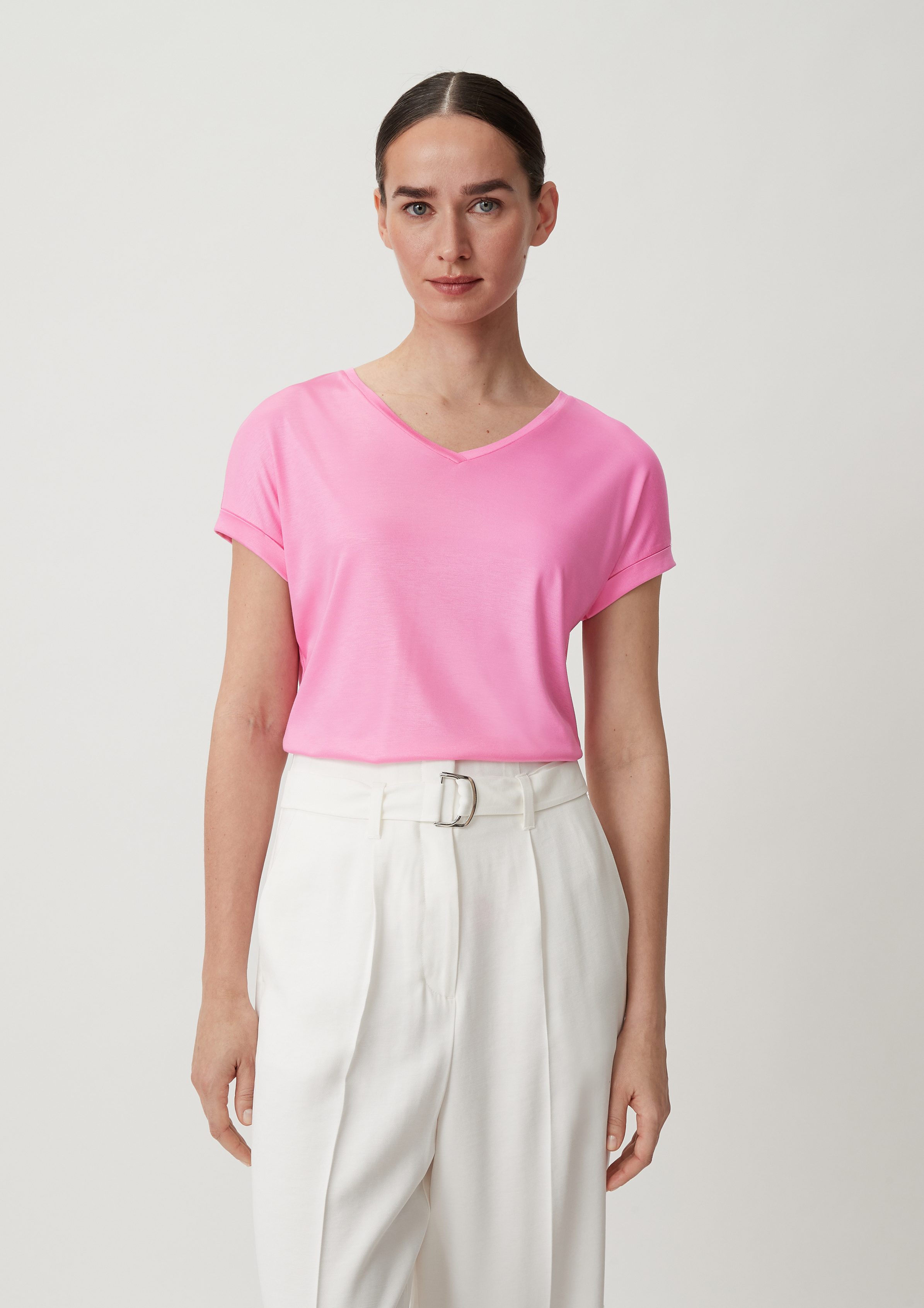 Viskosestretch Shirt rosa Kurzarmshirt Logo aus Comma