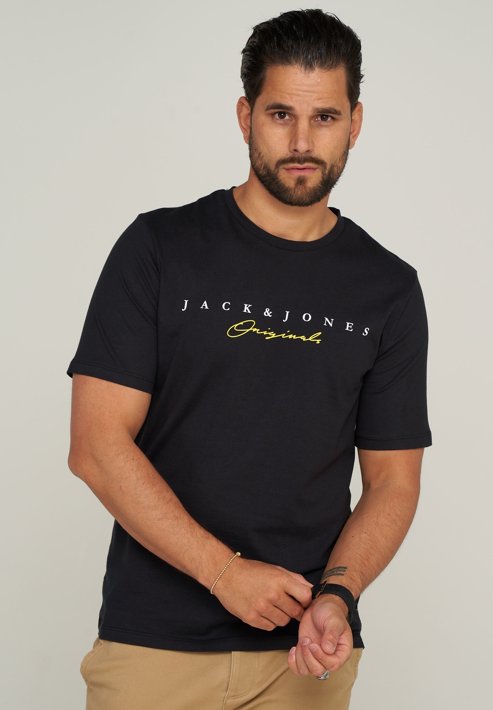 Jack & Jones JJHARRISON SS NECK TEE CREW Black T-Shirt