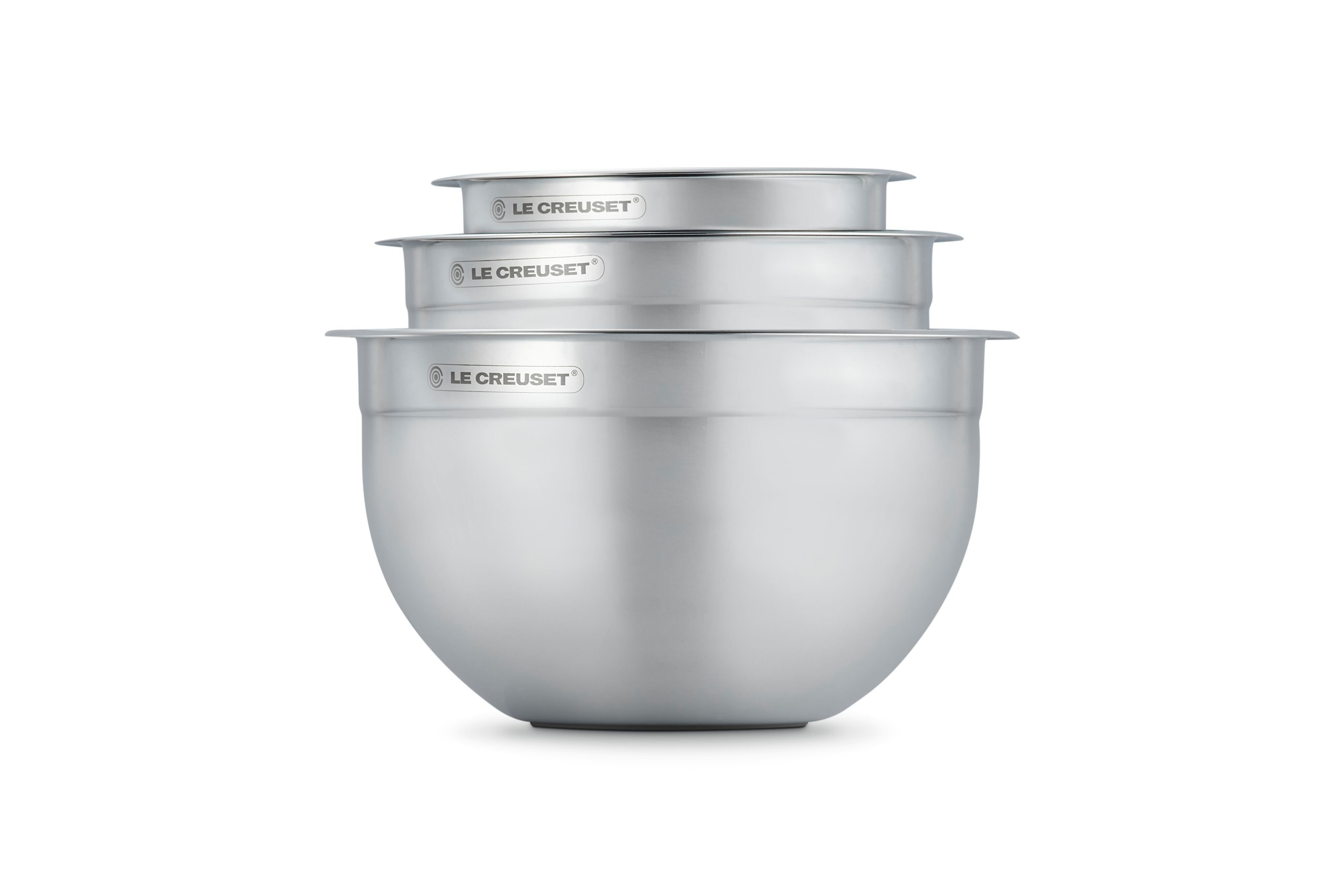 LE CREUSET Rührschüssel Rührschüsselset mit Deckel, Edelstahl, 3-teilig, Ø 19/23/27cm, 41901000010000 – Bild 4 von 5