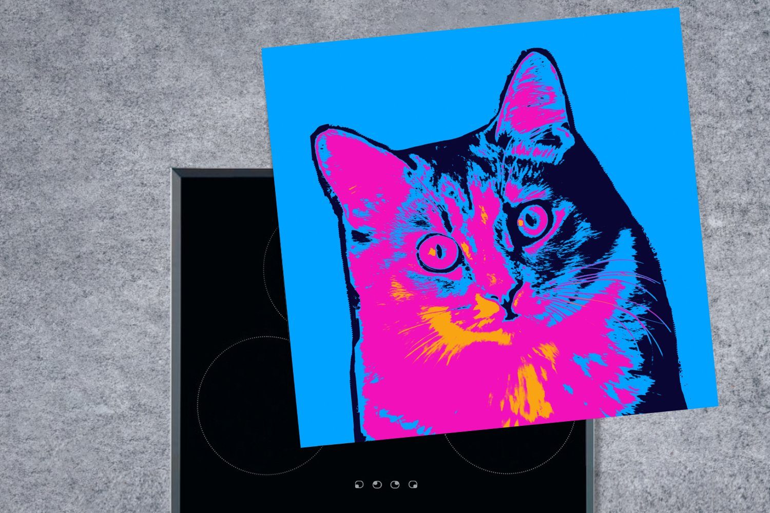 MuchoWow Herdblende-/Abdeckplatte Ein Pop-Art-Porträt einer Arbeitsplatte (1 cm, für Katze, küche Vinyl, tlg), 78x78 Ceranfeldabdeckung