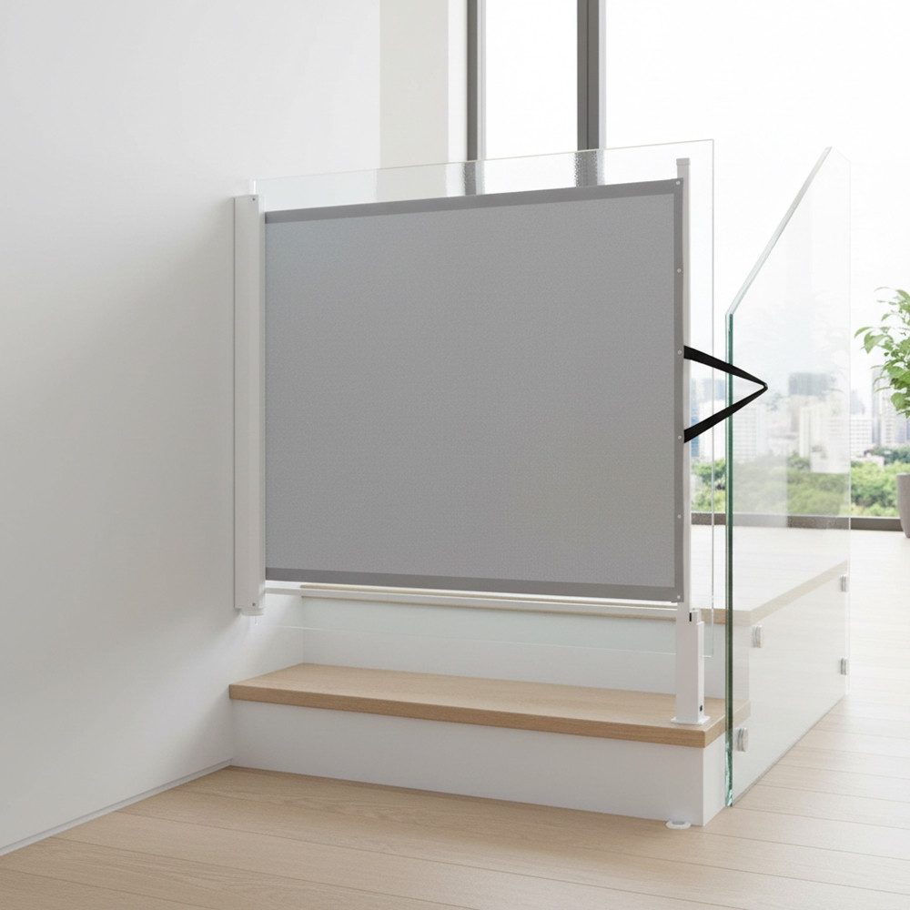 Melko Treppenschutzgitter Ausziehbares Absperrgitter für Tür und Treppe, Wandmontage (Einzelset, Set bestehend aus Treppenschutzgitter mit Befestigungsmaterial), Platzsparendes, ausziehbares Sicherheitsgitter für Türen und Treppen