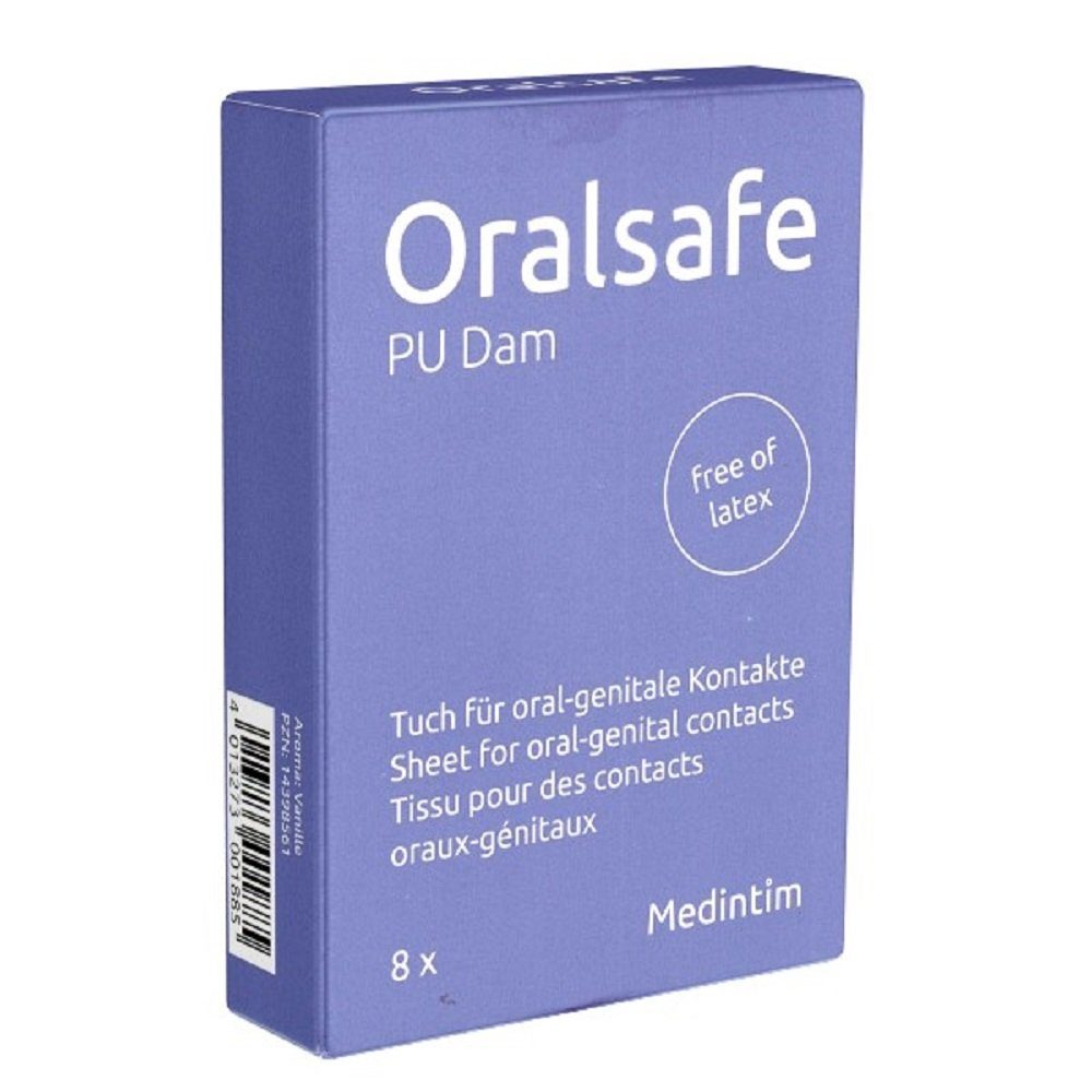 Medintim Kondome MedIntim «Oral Safe PU Vanilla» latexfreie Lecktücher Packung mit, 8 St., geeignet für Allergiker, ohne Latex, mit Vanille-Duft