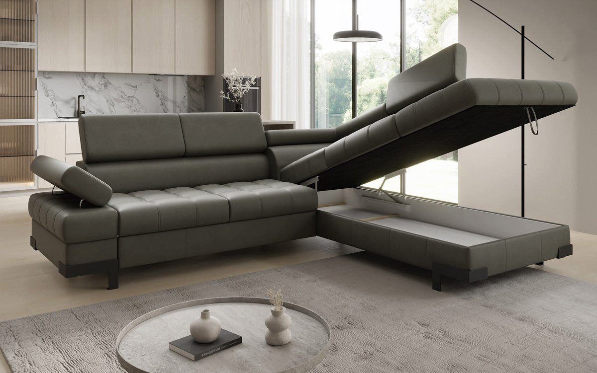Luxusbetten24 Schlafsofa Designer L Sofa Noelia in Echtleder, mit Schlaffunktion und Stauraum