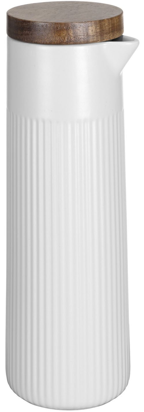 SCHÖNER WOHNEN-Kollektion Essigspender REFIA, (1-tlg), Öl- & Essigspender, Ölkaraffe aus Keramik, Akazienholzdeckel, 350 ml