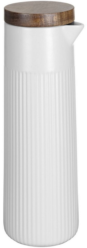 SCHÖNER WOHNEN-Kollektion Essigspender REFIA, (1-tlg), Öl- & Essigspender, Ölkaraffe aus Keramik, Akazienholzdeckel, 350 ml