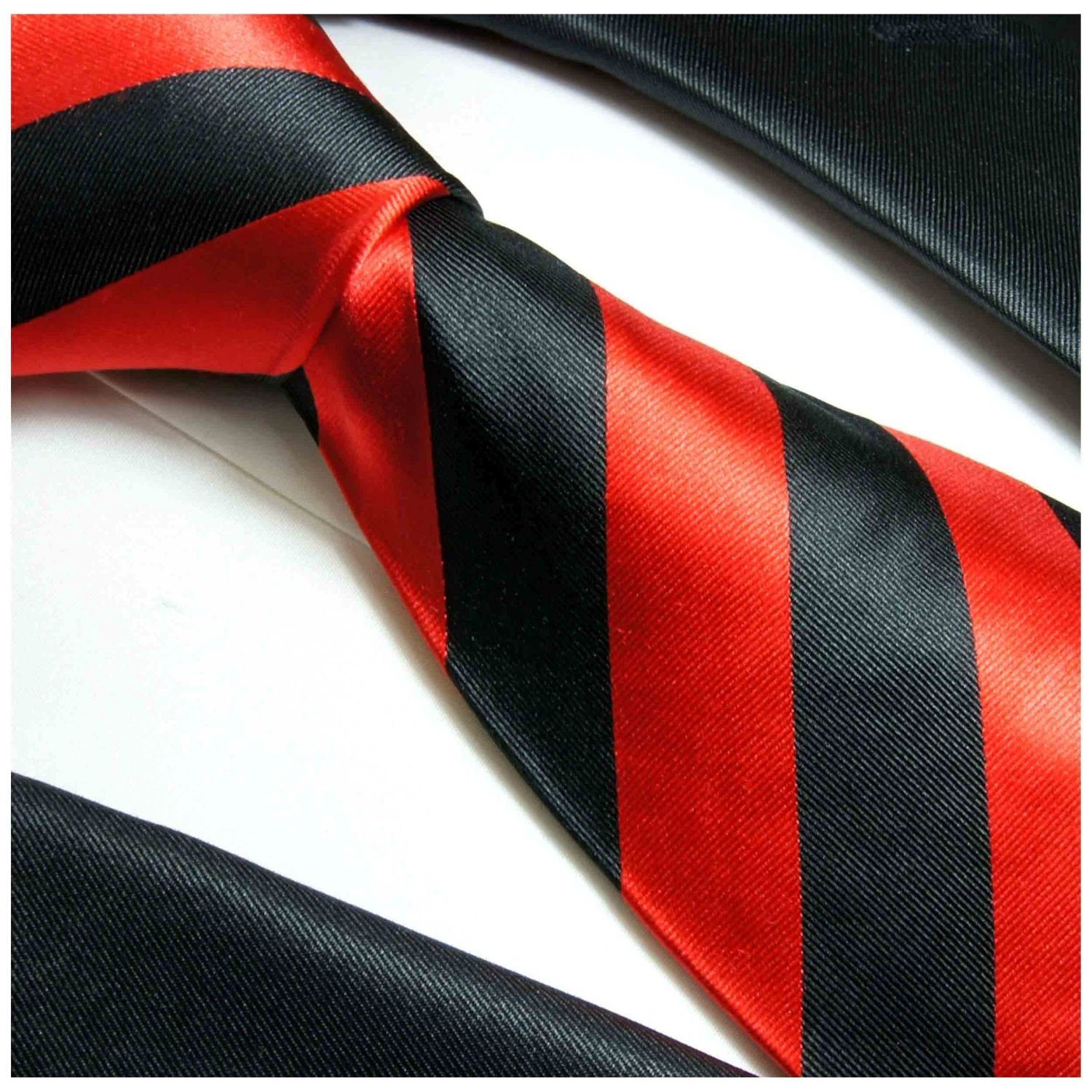 Tuch Paul schwarz Seidenkrawatte modern (6cm), Krawatte gestreift Malone 100% mit Schlips Seide Herren rot Krawatte 719 Einstecktuch) (Set, 2-St., Schmal mit
