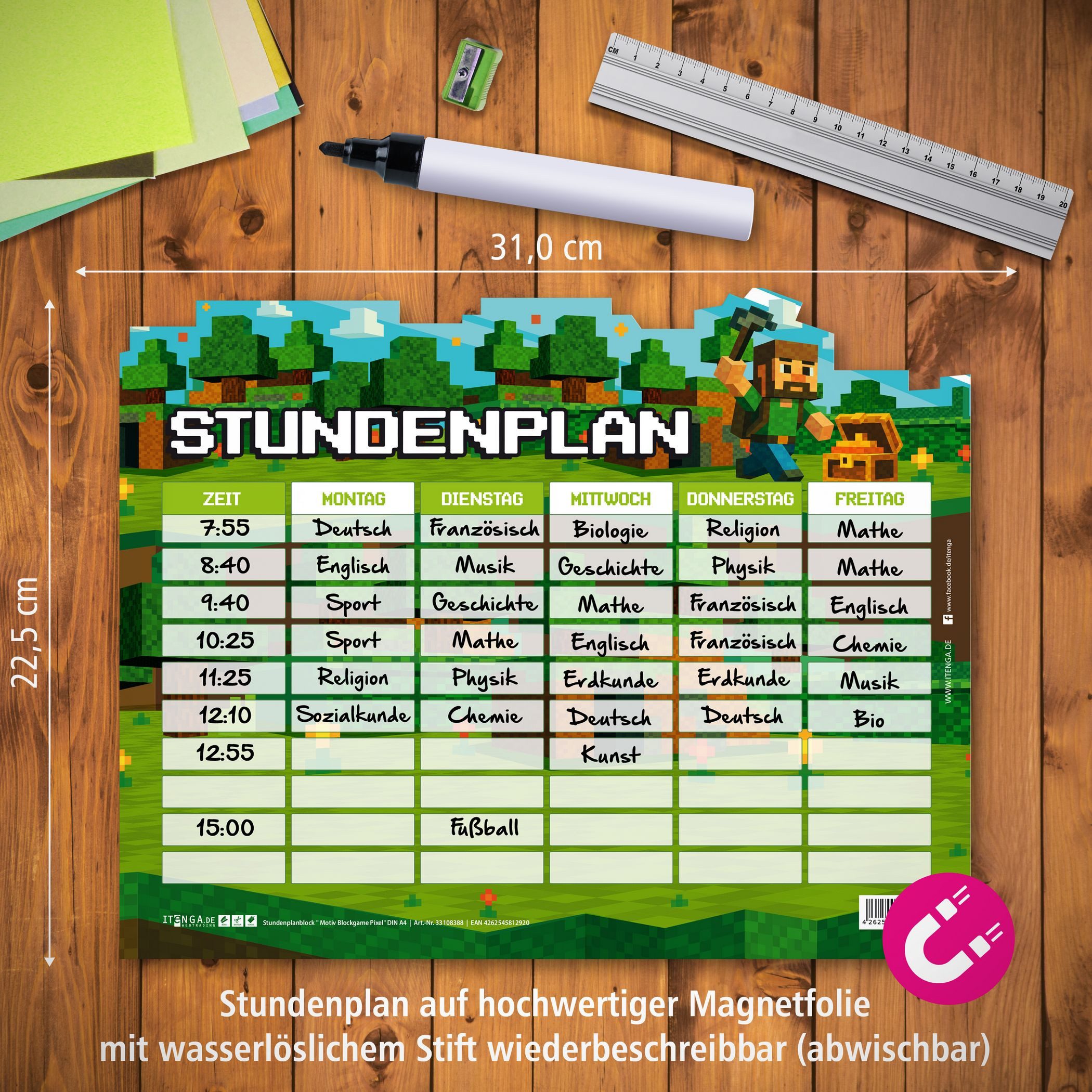 itenga Schülerkalender itenga Stundenplan magnetisch Motiv PIXEL 28,1 x 22,3cm – Bild 3 von 5