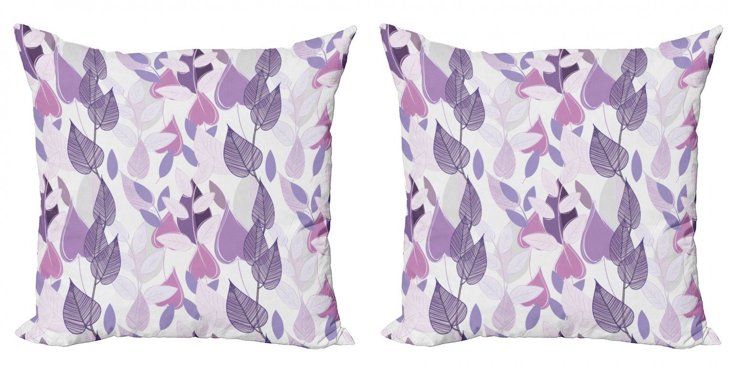 Kissenbezüge Modern Accent Doppelseitiger Digitaldruck, Abakuhaus (2 Stück), Blumen Laub Blätter lila