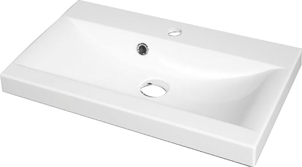(4-St), XL 60cm Lorca / Eiche Hochglanz Unterschrank Wotan Lorca, welltime Weiß Badmöbel Set Waschbecken Badmöbel-Set Badezimmer