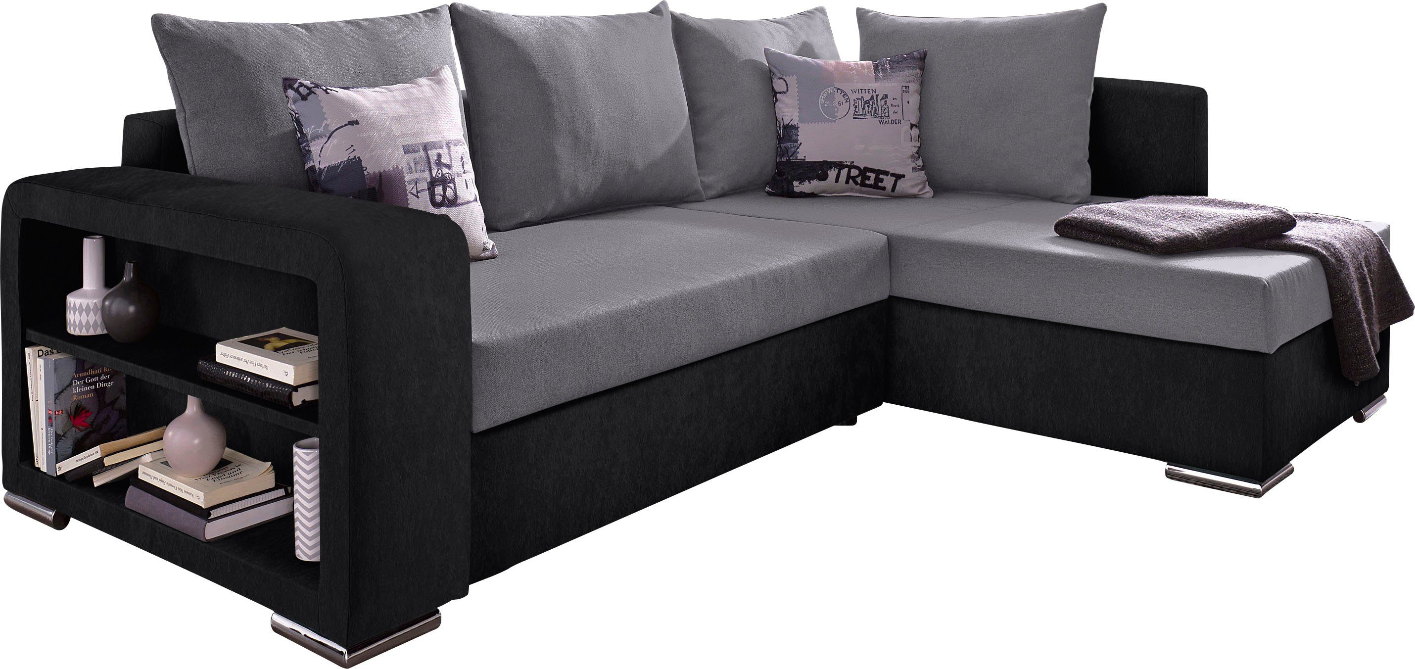 COLLECTION AB Ecksofa John L-Form, mit Bettfunktion, Bettkasten und integriertem Regal