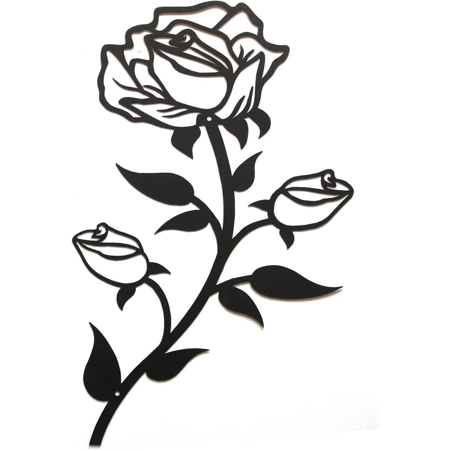 ESTART Wanddekoobjekt Große Schwarze Metall Rosen Wanddeko 38CM Hoch für Zuhause Büro