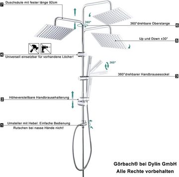 Görbach Duschsystem Edelstahl Duschset ohne Armatur, Höhe 150 cm, 1 Strahlart(en), Duschsystem Regenduschset, Duschgarnitur mit eckige Kopfbrause