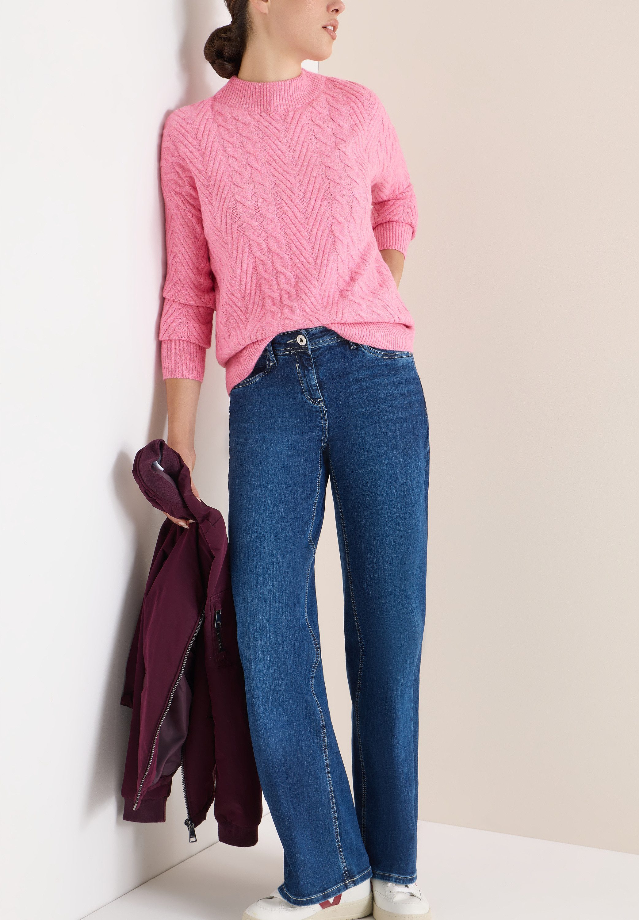 CECIL Strickpullover mit Turtle Neck, Zopfmuster