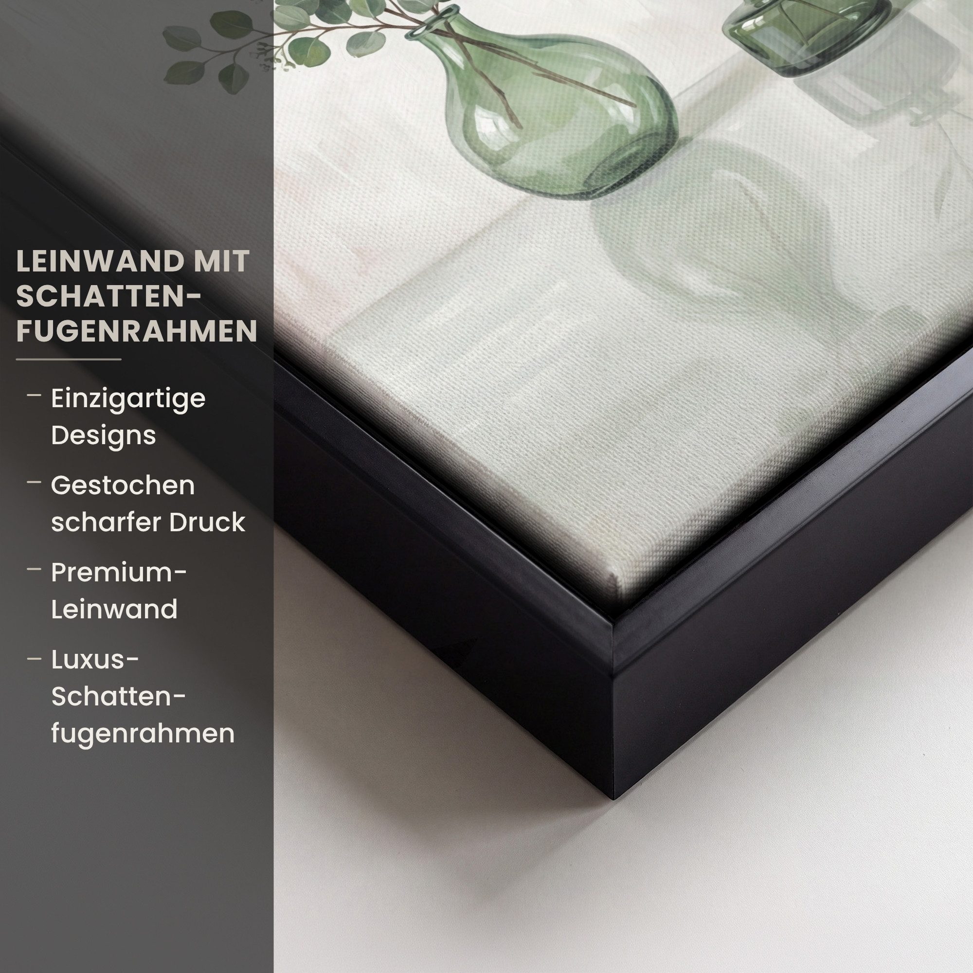 OneMillionCanvasses® Leinwandbild mit Rahmen - Vasen - Blätter - Grün, Fotodruck (1 St), Leinwand Bilder Klein, Wand Dekoration Aesthetic 20x20cm – Bild 3 von 5