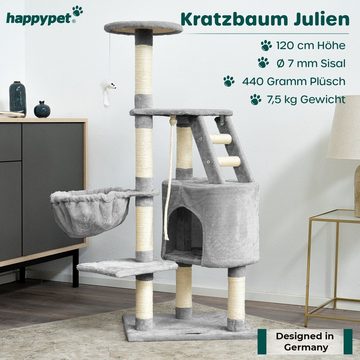 Happypet Kratzbaum JULIEN, 120 cm hoch, Katzenbaum mit Natursisal, Höhle, Liegemulde, Spielmaus