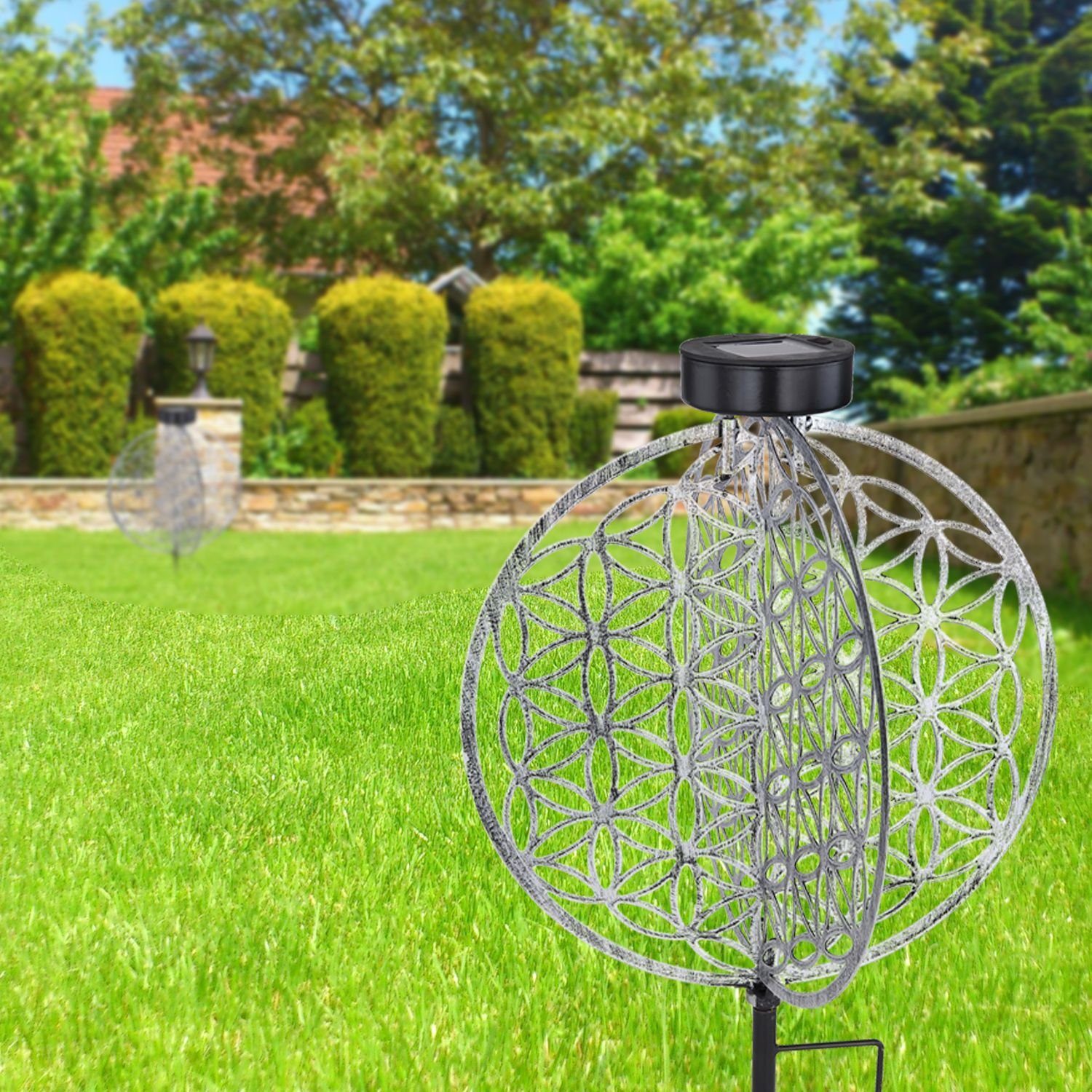 bmf-versand LED Solarleuchte Solarleuchte Garten 2er Set Scheibe 30cm Solarlampe Außen, Außenbeleuchtung, Solarstecker, LED fest integriert, warmweiß, Gartenleuchte