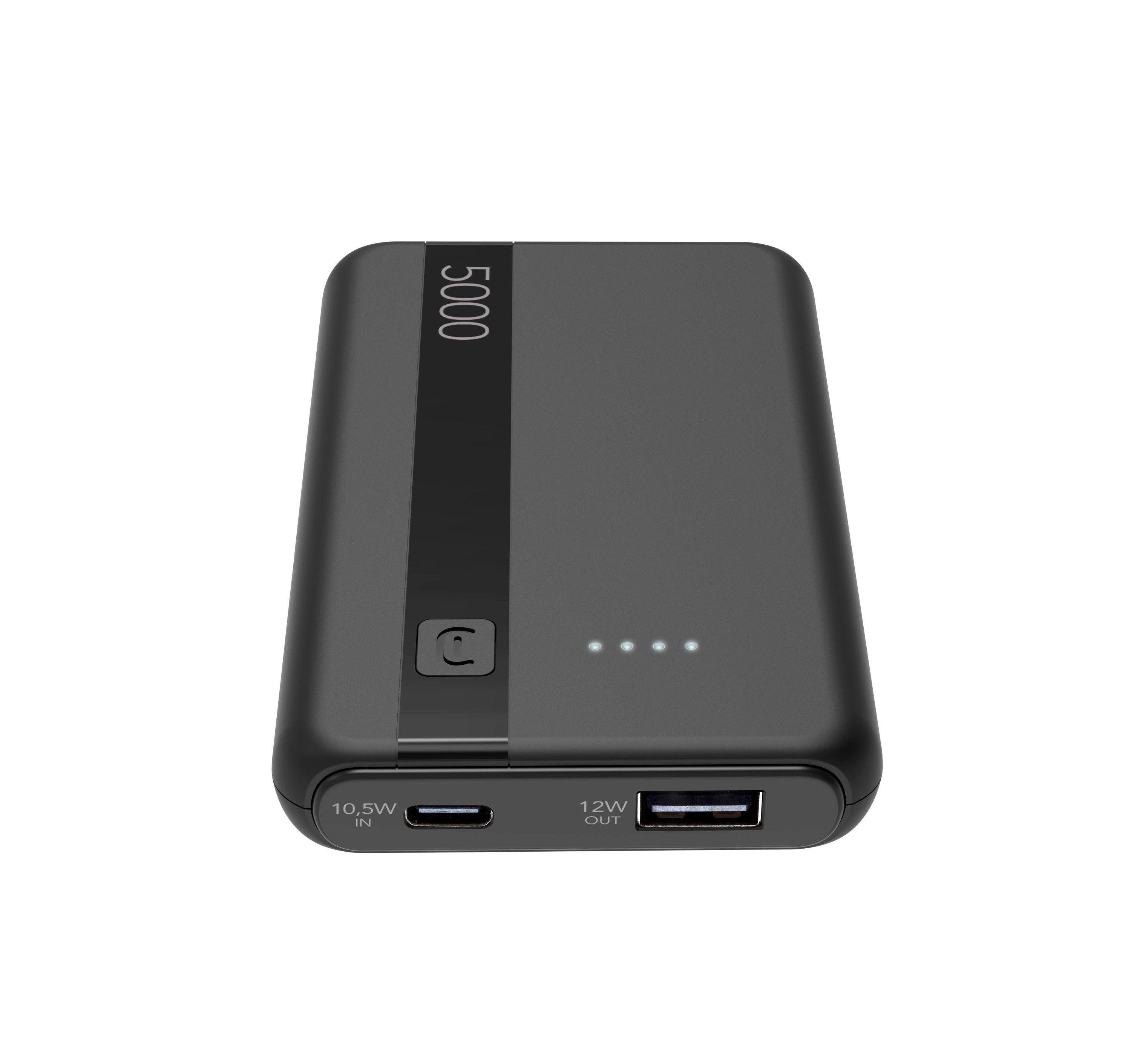 Cellularline Power Bank 5000 Black (60932) – Powerbank 5.000 mAh, USB-C Powerbank