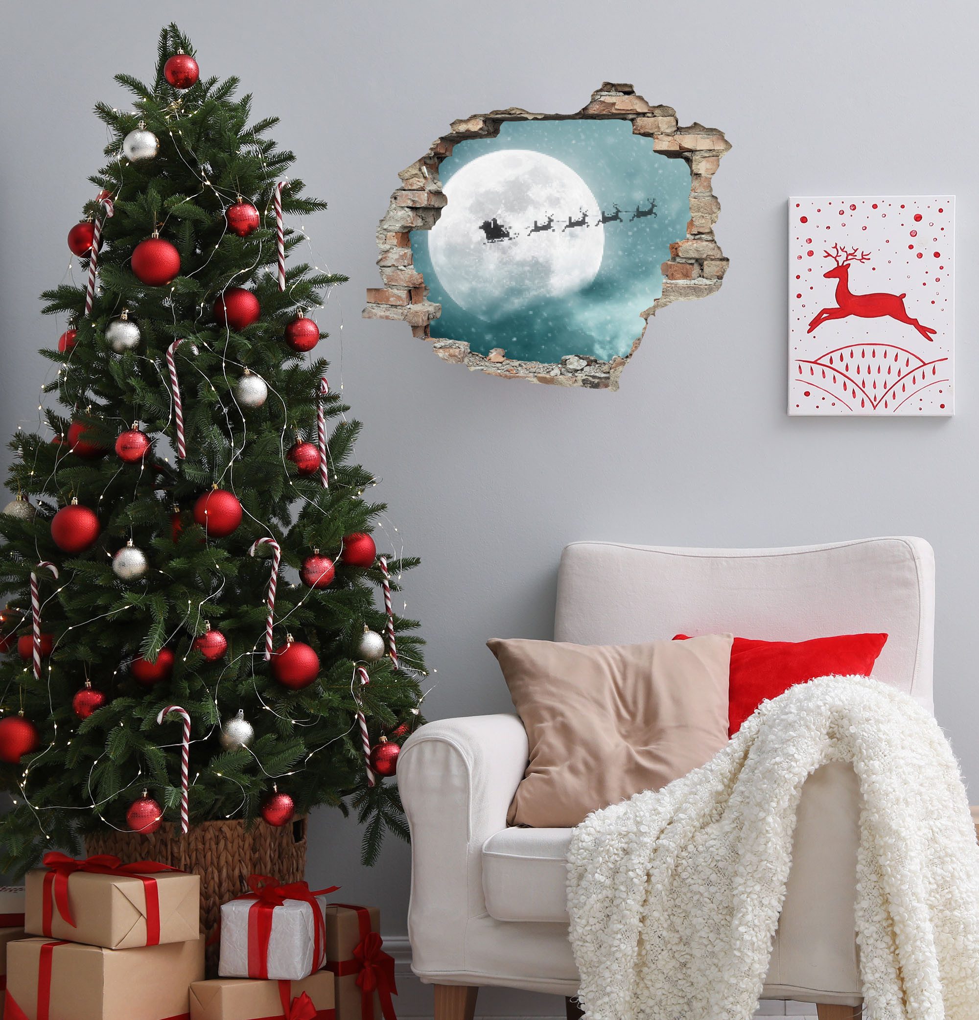 queence 3D-Wandtattoo Weihnachtsmann (1 St), selbstklebender Wandsticker Weihnachten