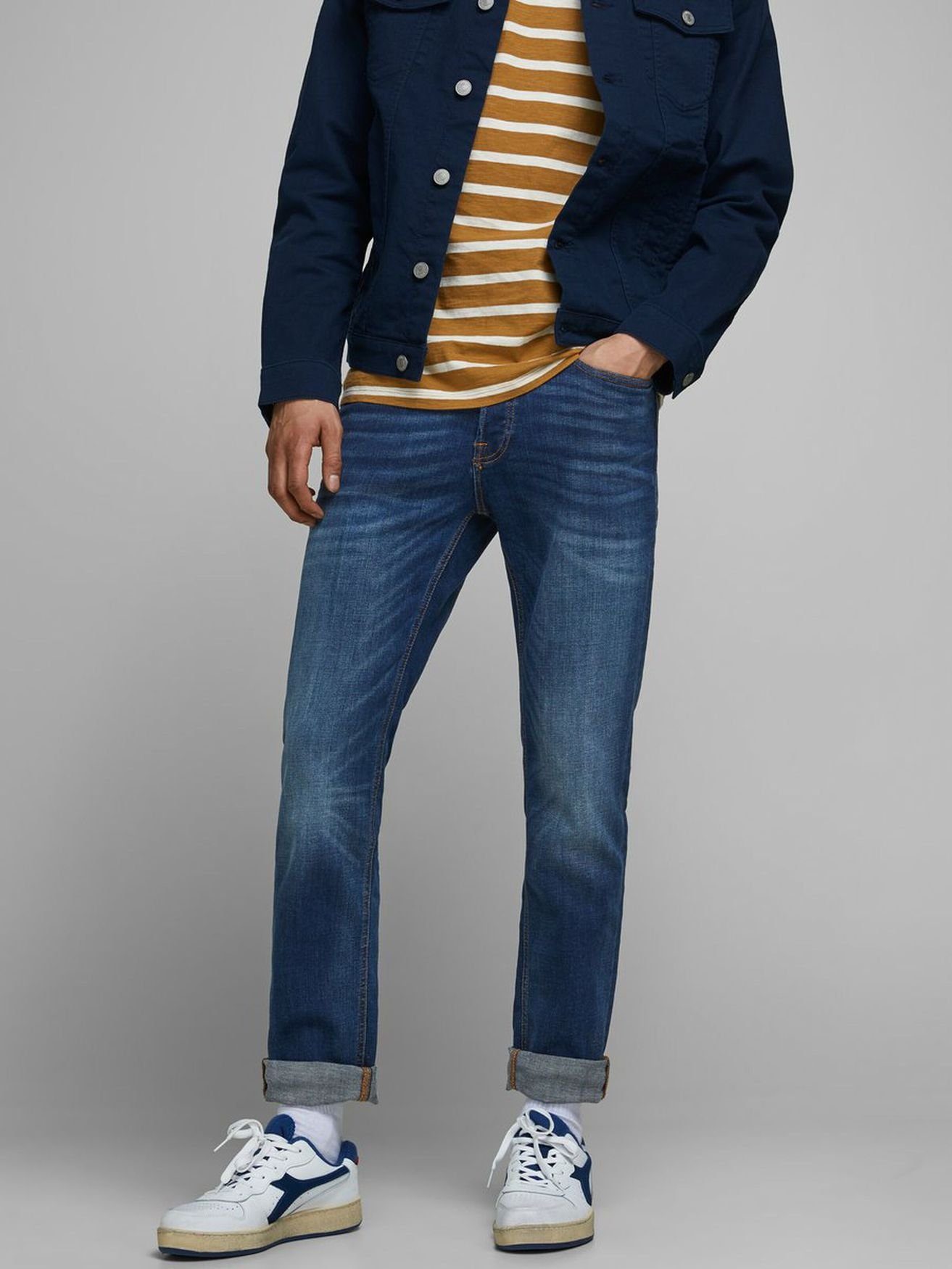 Jack & Jones Regular-fit-Jeans »3464« (slim fit, 1-tlg., Knöpfe) JACK & JONES  Herren Slim Fit Jeans TIM JJ ORIGINAL Straight Legs online kaufen | OTTO
