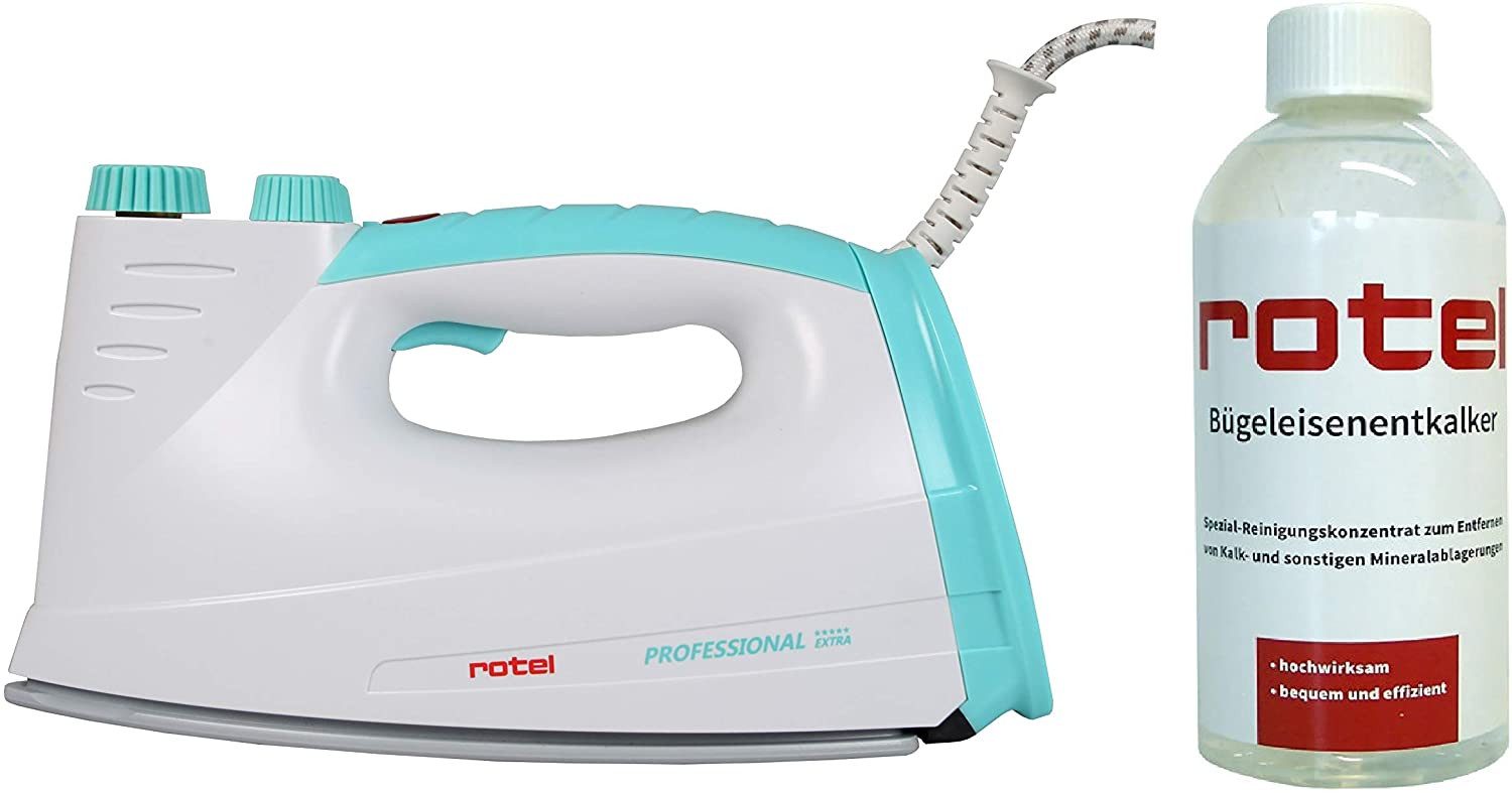 Rotel Dampfbügeleisen ROTEL Prof Extra Keramiksohle GRÜN + Rotel Bügeleisenentkalker 500 ml