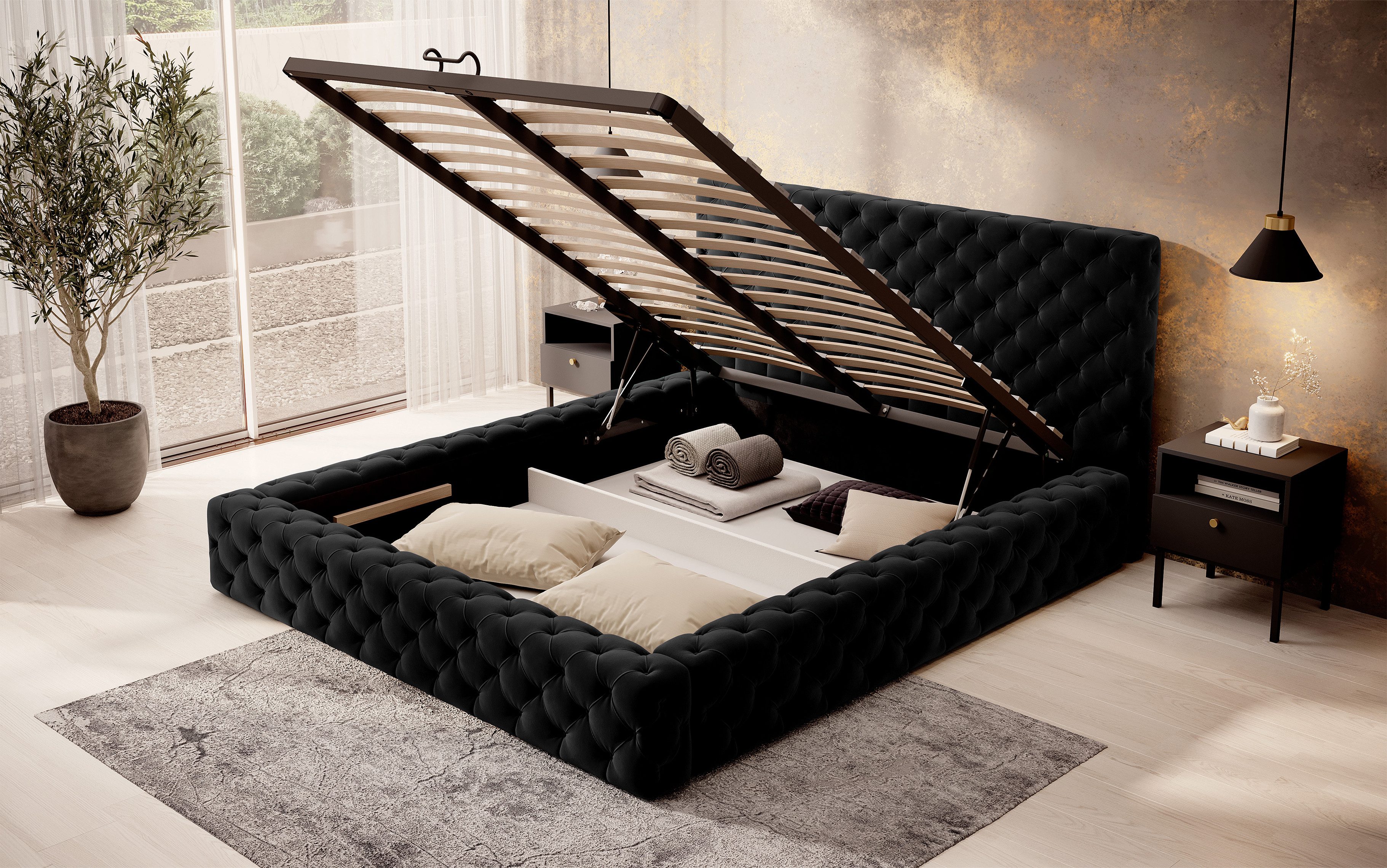 yourhouse24 Polsterbett Princce Chesterfield Bett (Bettgestell inkl. Lattenrost), hoch gepolstertes Kopfteil mit dekorativen Nähten, elegantes Design – Bild 2 von 5