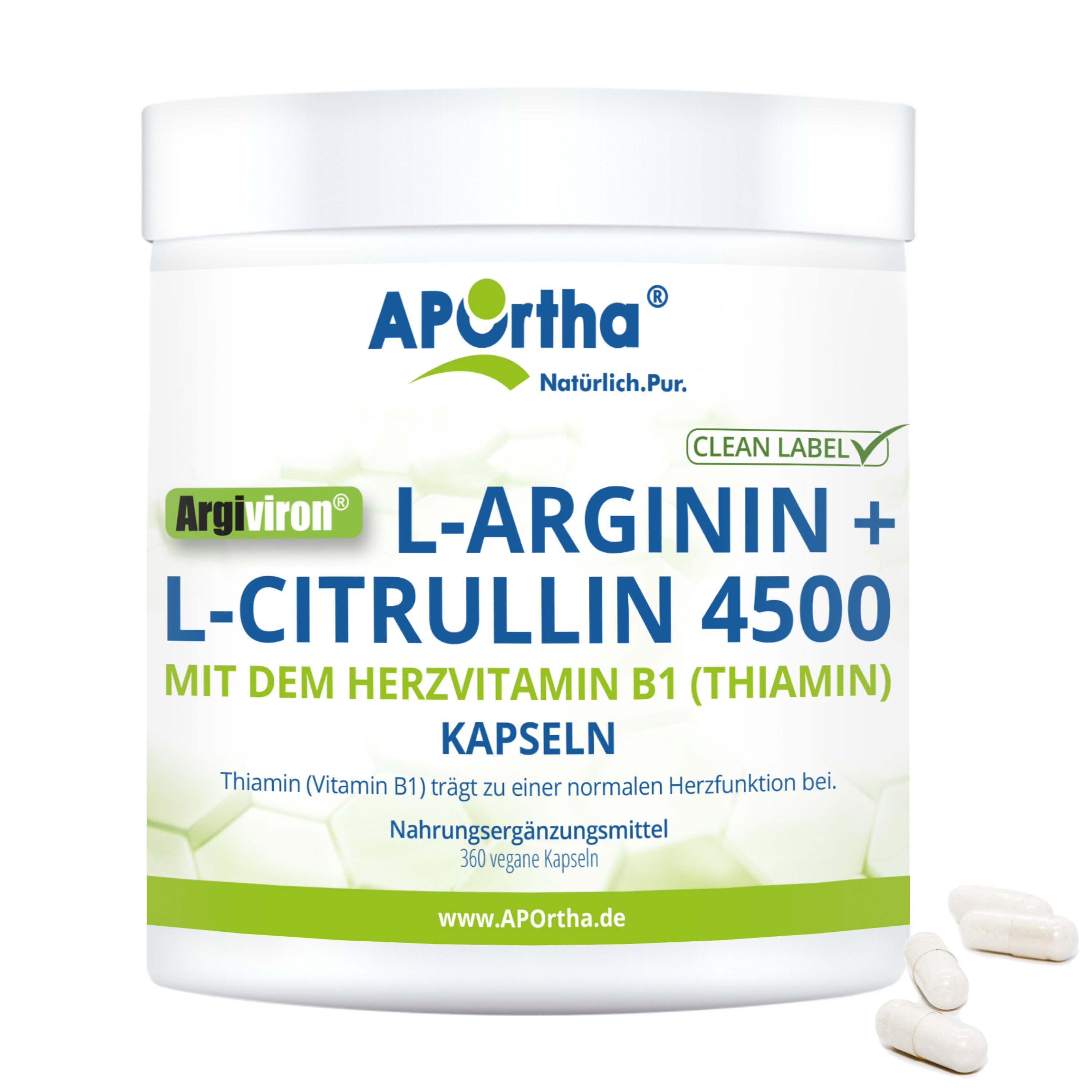 APOrtha APOrtha® Argiviron® L-Arginin + L-Citrullin 4500 + B1 - 360 Kapseln Kapseln, 319 g