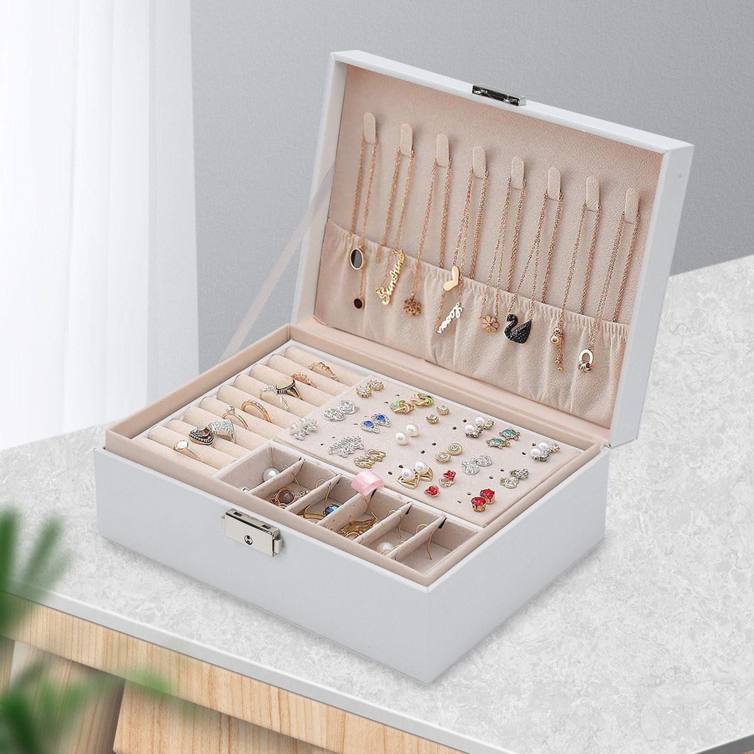 Clanmacy Schmuckkasten Schmuckkästchen, 2-lagige Schmuckschatulle, Damen Sc günstig online kaufen