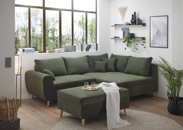 ED EXCITING DESIGN Ecksofa Calanda L-Form, mit Hocker, frei im Raum stellbar, Rücken- und Zierkissen