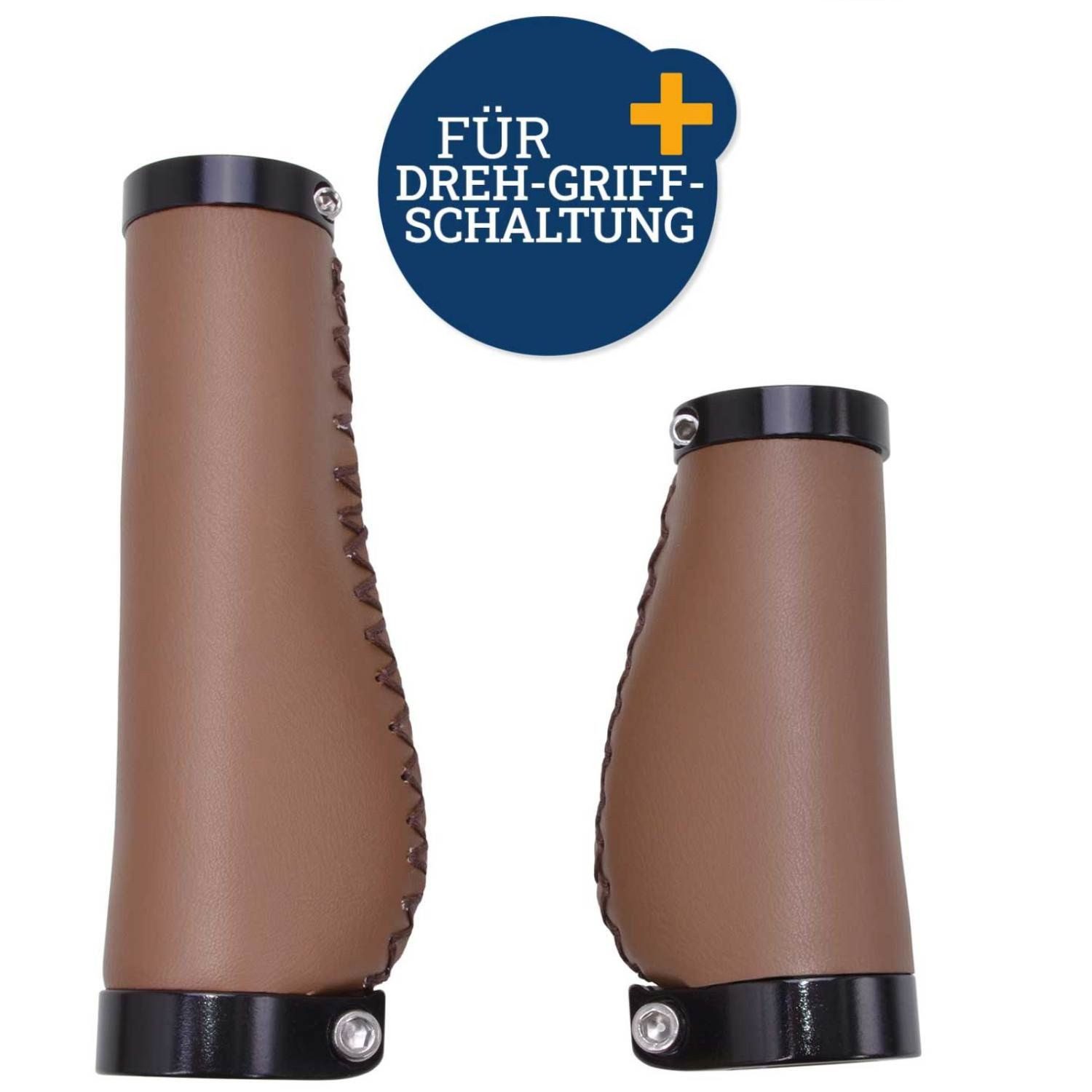 Diedrich Filmer GmbH Fahrradlenkergriff Fahrrad-Griffe Ergonomisch für Drehgriff Schaltung (2x Рульgriffe, 2-St., Set), Set Kurz Lang Руль-Griffe Ergo PU Leder Рульgriffe Fahrradgriffe
