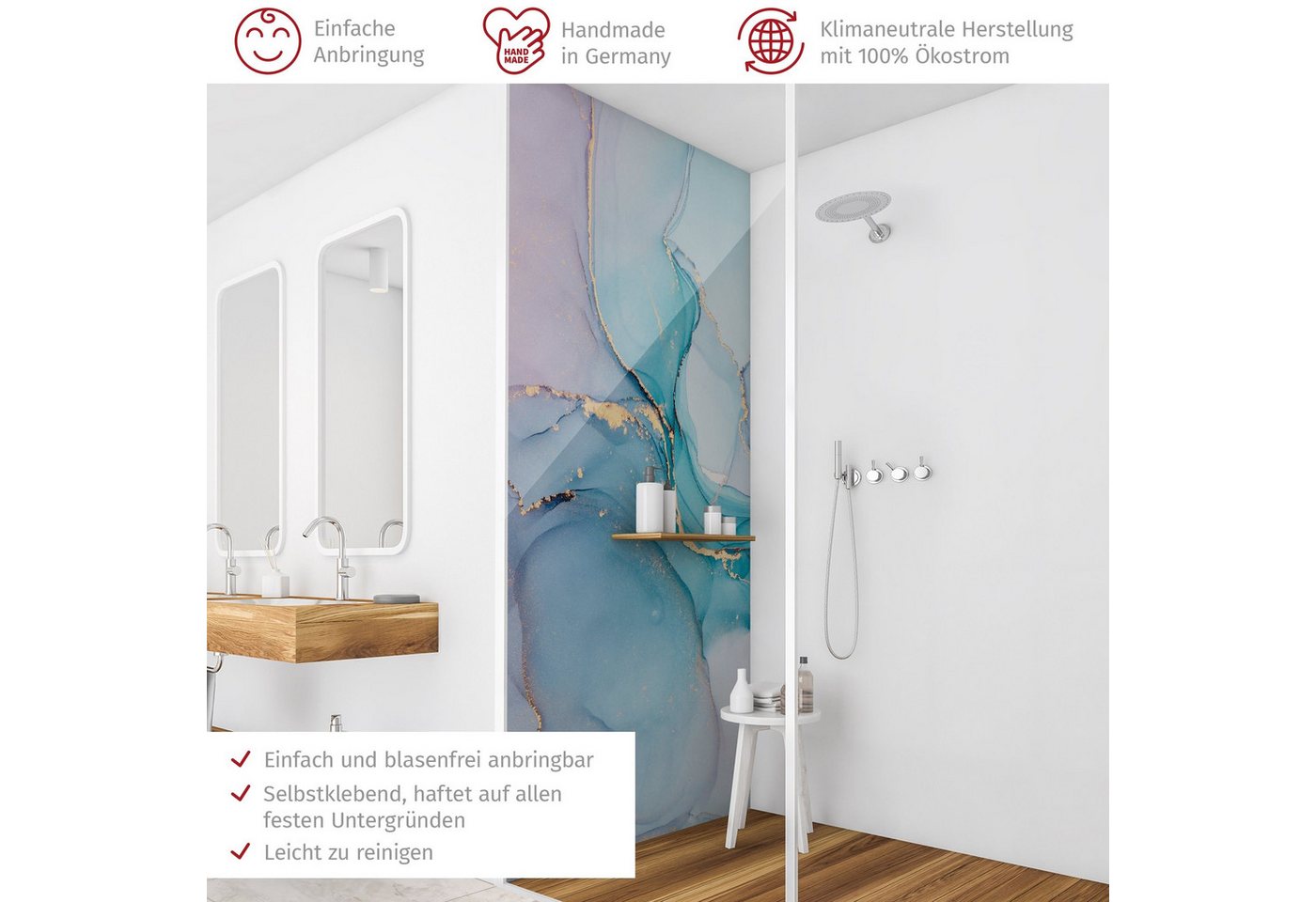 Thumbnail - Bilderdepot24 Badrückwand Aquarell pastell Duschrückwand ohne Bohren Dusche Motiv, (1-tlg., Hart-Folie Smart matt 0,35 m...