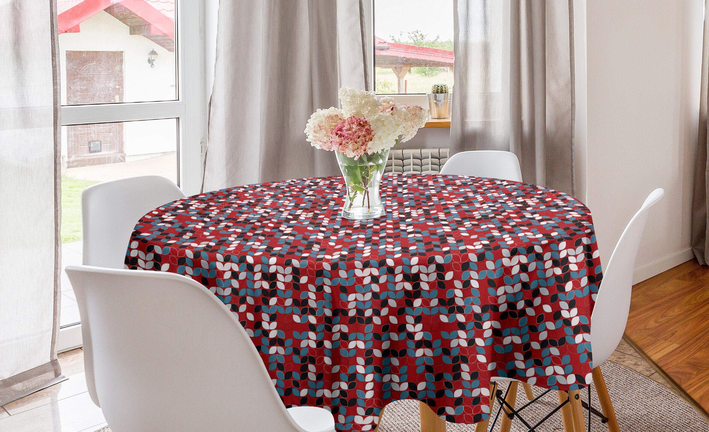 Blatt-ähnliche Abdeckung Dekoration, Küche Abstrakt Formen Tischdecke Farbige für Tischdecke Abakuhaus Esszimmer Kreis