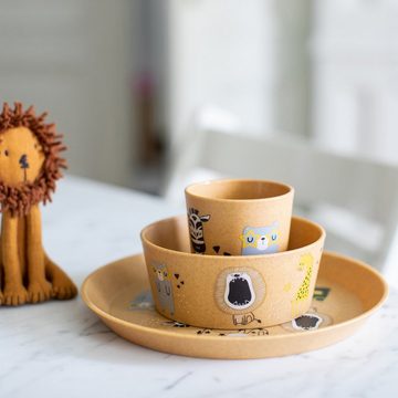 KOZIOL Kindergeschirr-Set 3er-Set Kleiner Teller + Schale + Becher CONNECT ZOO (3-tlg), 1 Personen, Kunststoff, Co² neutral produziert, Made in Germany, 3 Teile, für 1 Person