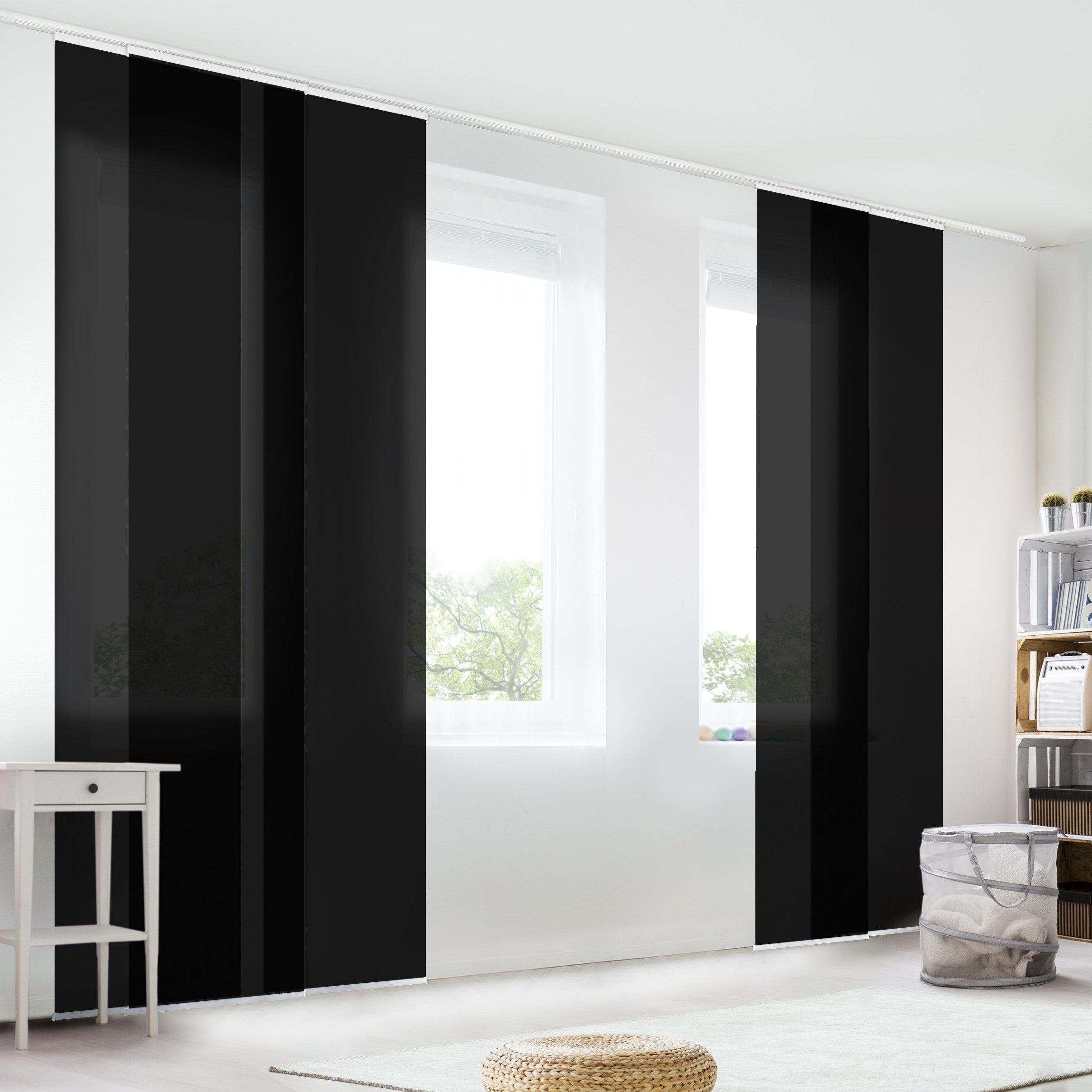 Bilderdepot24 Schiebegardine modern Flächenvorhang blickdicht Tiefschwarz, günstig online kaufen