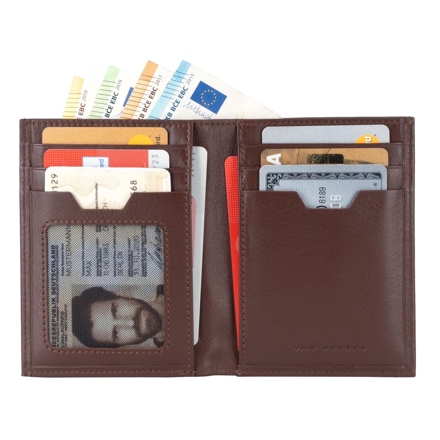 VON HEESEN Geldbörse inkl. Münzfach Portemonnaie & 8 RFID-Schutz, Braun Geldbeutel Kartenfächer, Geschenkbox mit XXL