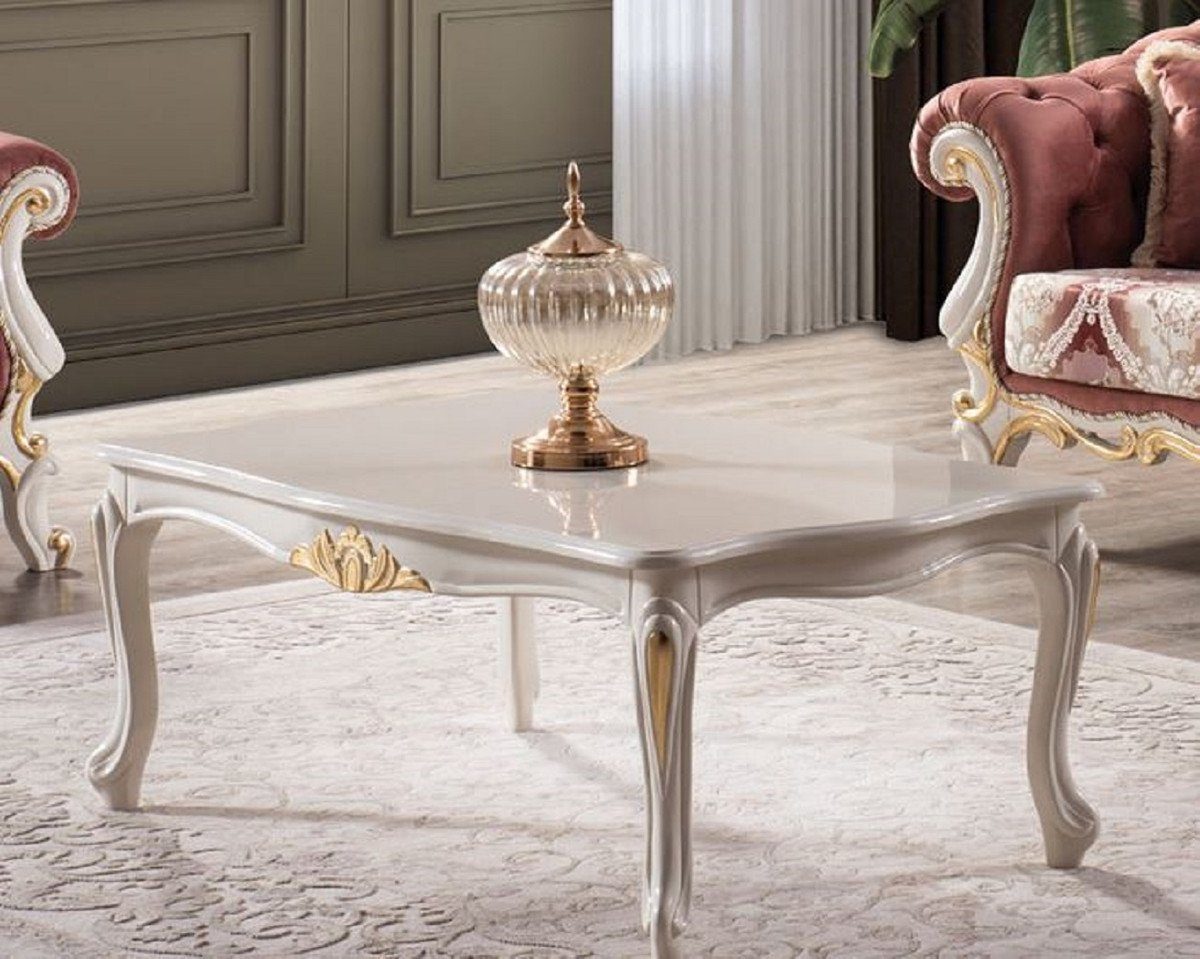 Casa Padrino Couchtisch Luxus Barock Couchtisch Weiß / Gold - Handgefertigter Massivholz Wohnzimmertisch im Barockstil - Edle Möbel im Barockstil